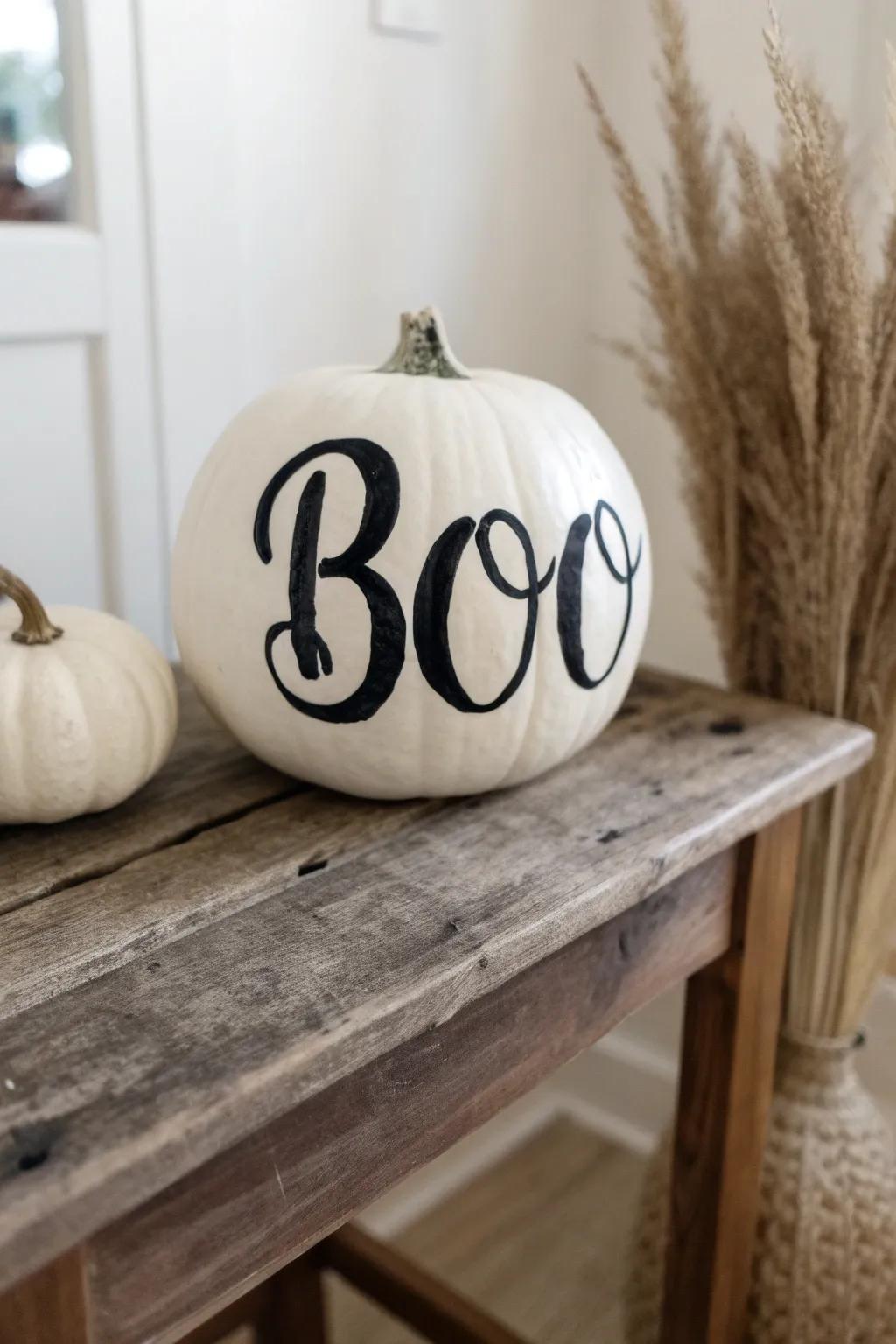 Transform your pumpkin into a spooky masterpiece with simple, bold text. A stylish twist on Halloween decor!
