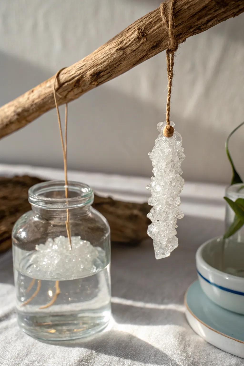 Watch nature's artistry unfold with this simple sugar crystal experiment—beauty in science and simplicity.