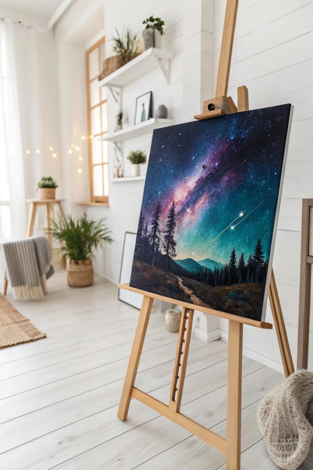 Dive into the cosmos with this stunning celestial night sky painting, where minimalist charm meets cosmic wonder.
