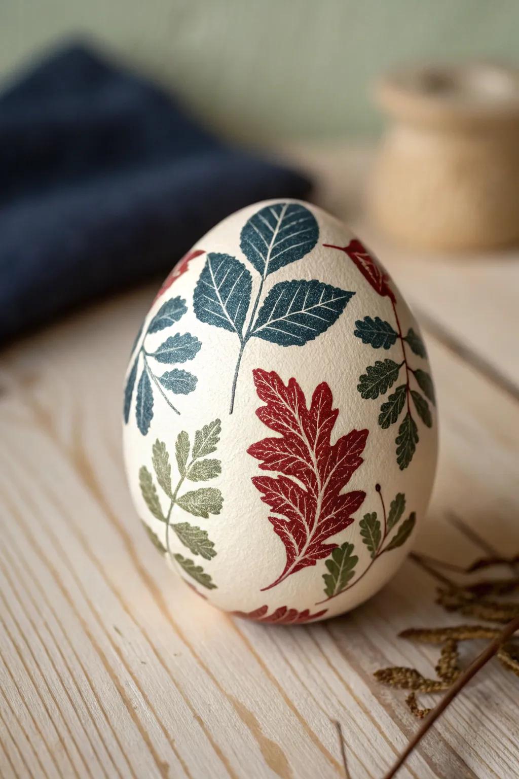 Nature's art: Leaf imprints bring a touch of elegance to your Easter eggs.