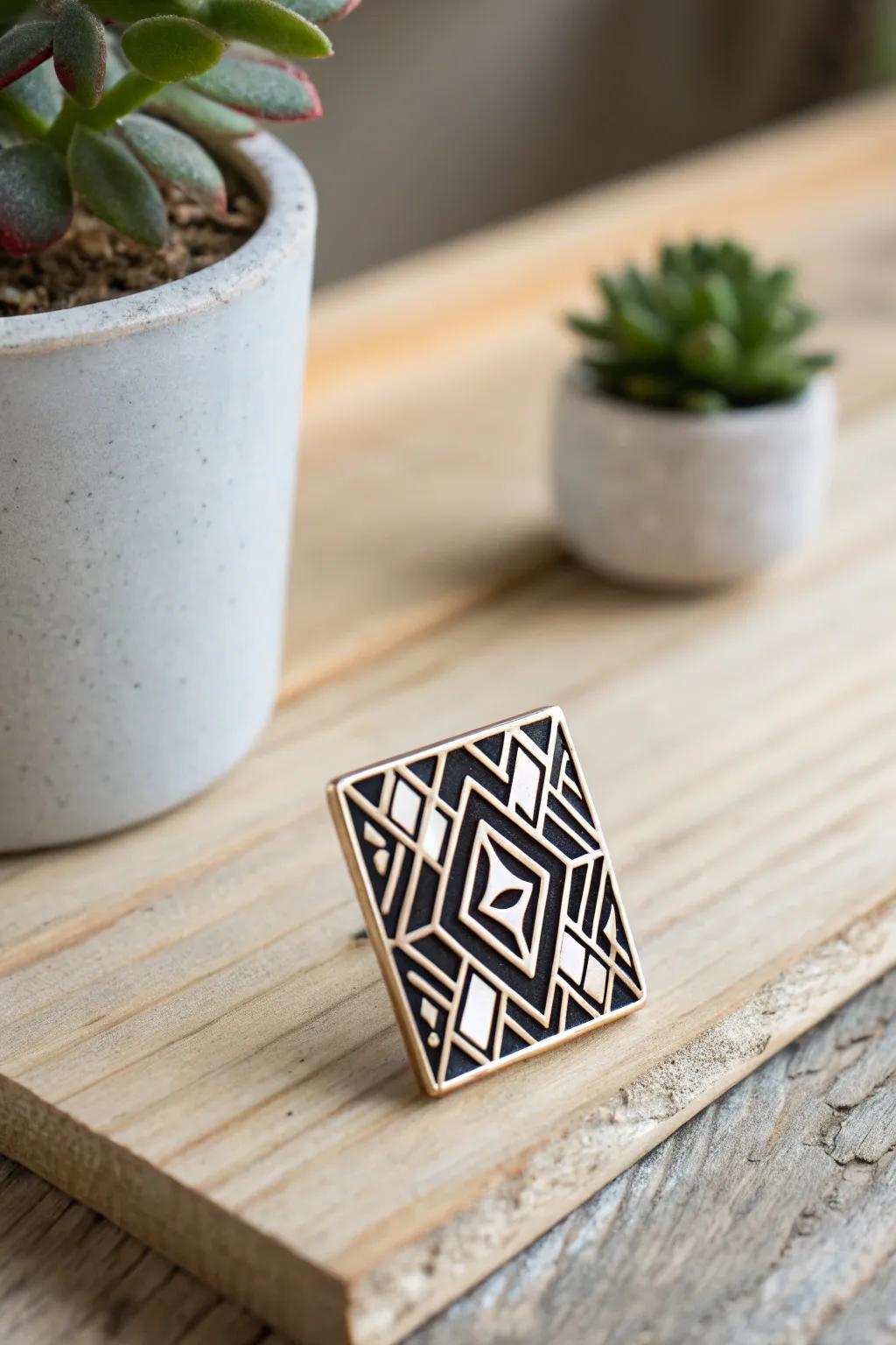 Elevate your style with monochrome magic: a sleek and sophisticated enamel pin that speaks to minimalist elegance.