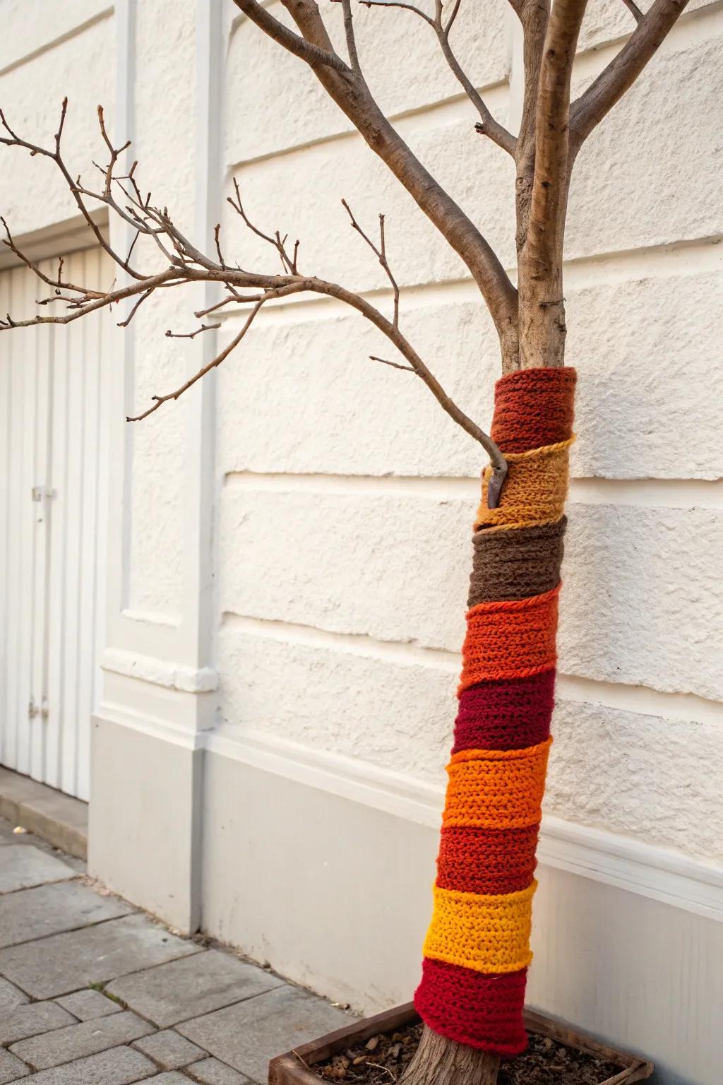 Cozy up your space with vibrant yarn-wrapped trees—a perfect blend of minimalist charm and Boho warmth!