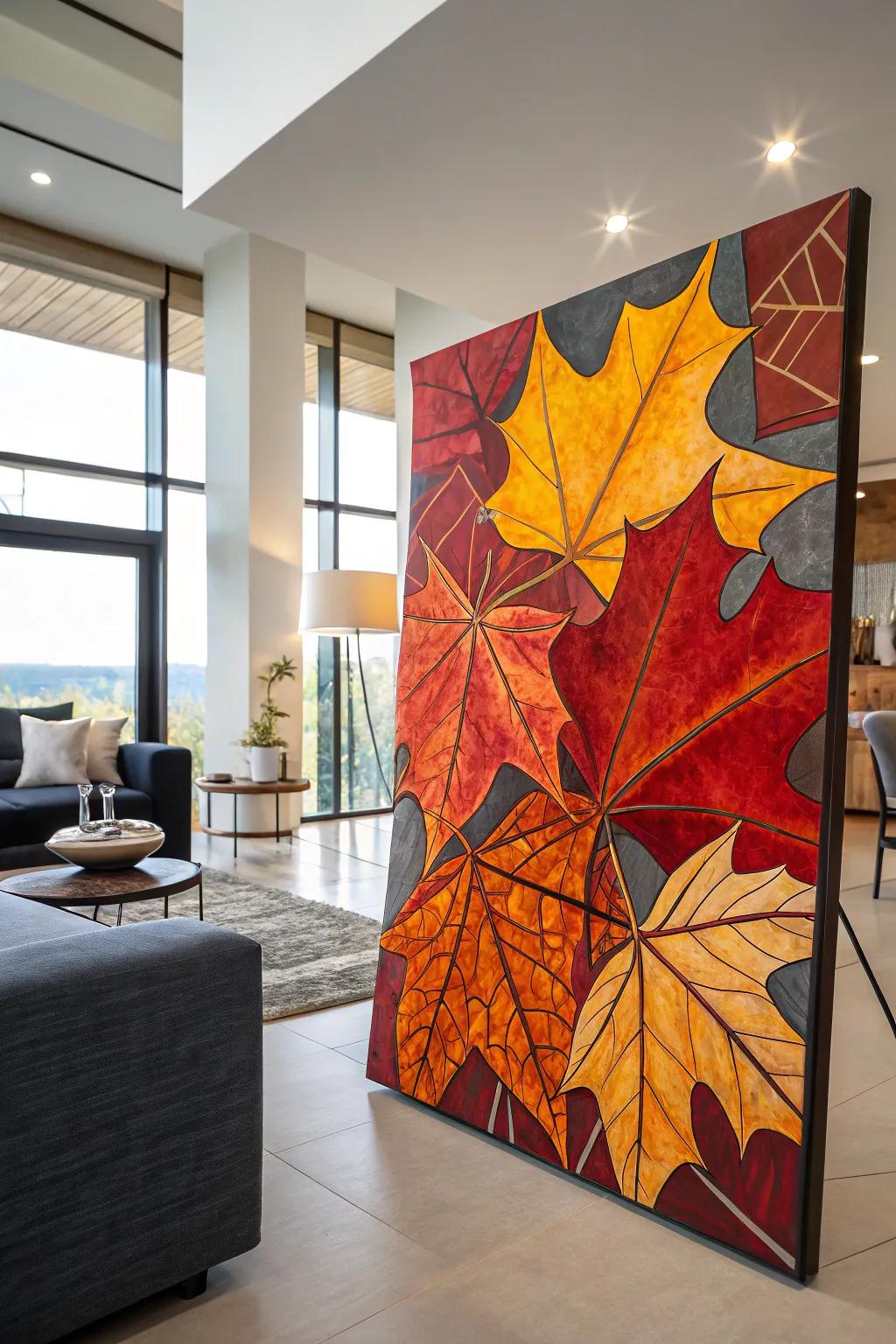 Abstract fall leaves add a modern artistic flair to autumn decor.