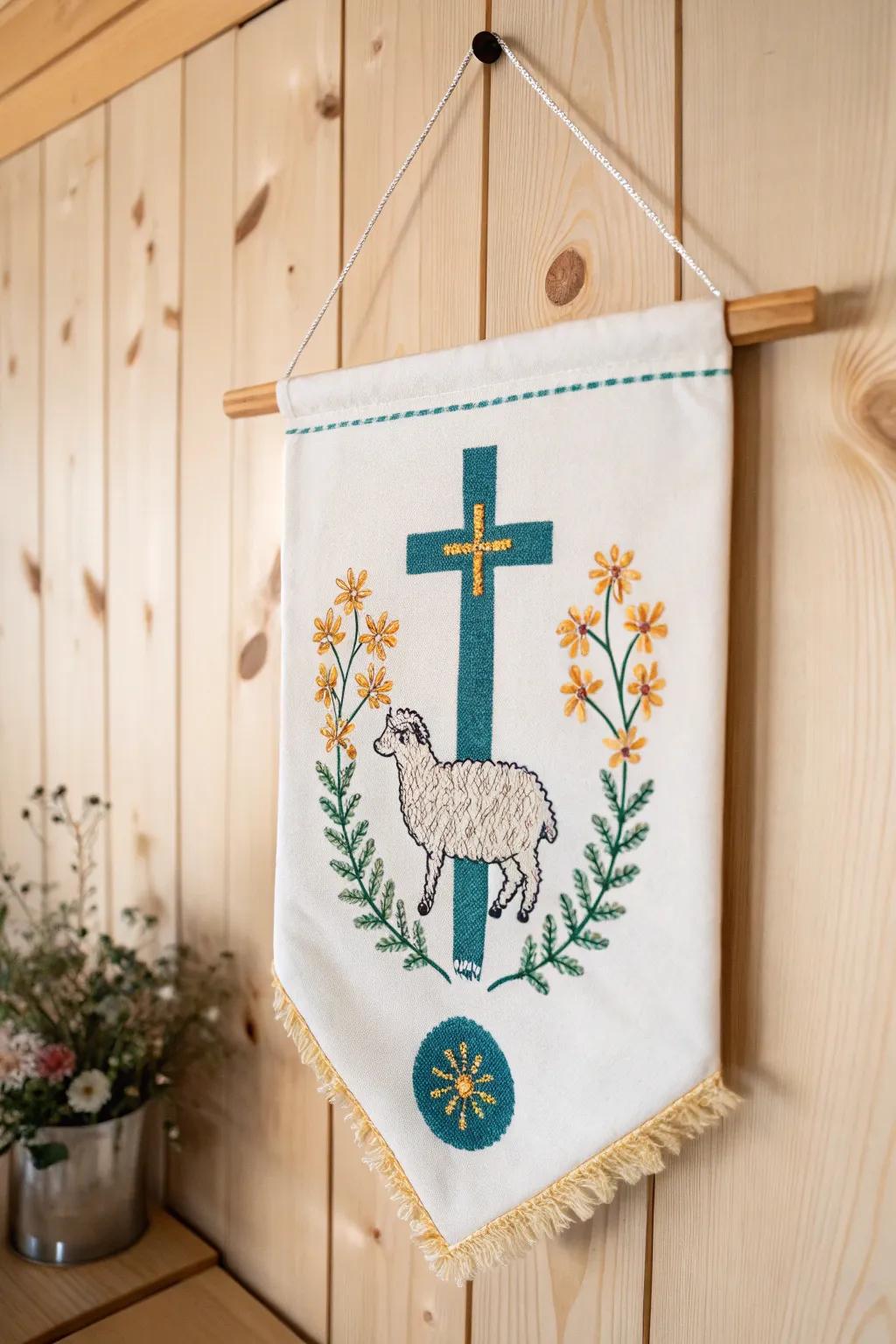 Embrace simplicity and elegance with a handcrafted first communion banner featuring timeless Christian motifs.