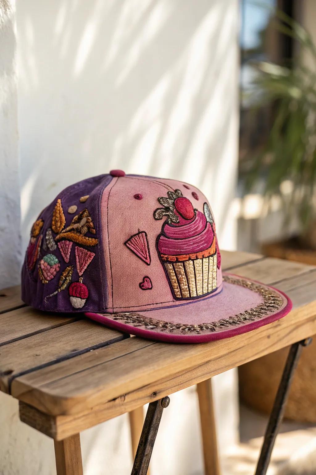 Wear your love for food with a playful twist—this cupcake embroidered hat adds a touch of whimsy to your style!