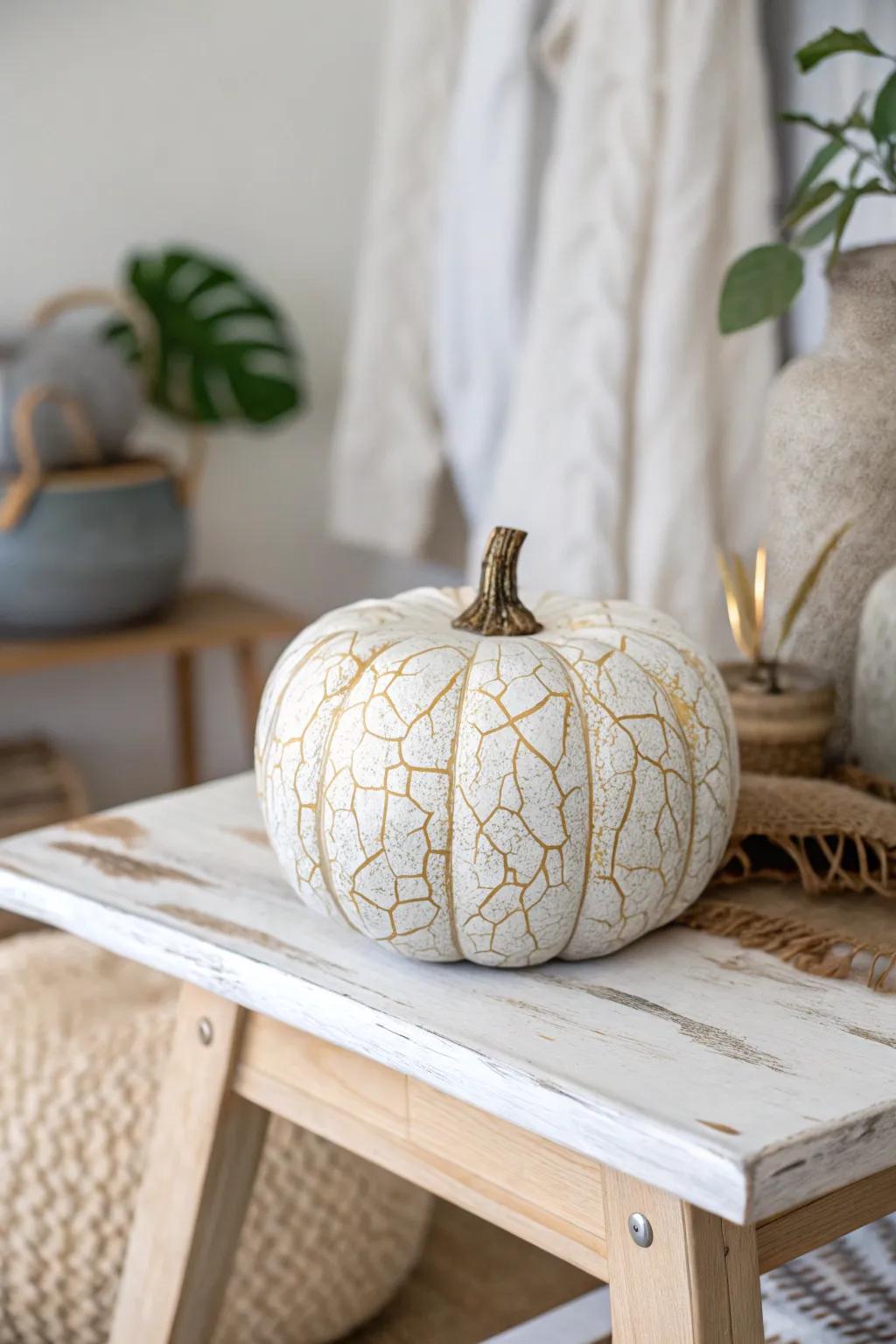 Embrace vintage charm with a crackled foam pumpkin, a perfect blend of simplicity and elegance.