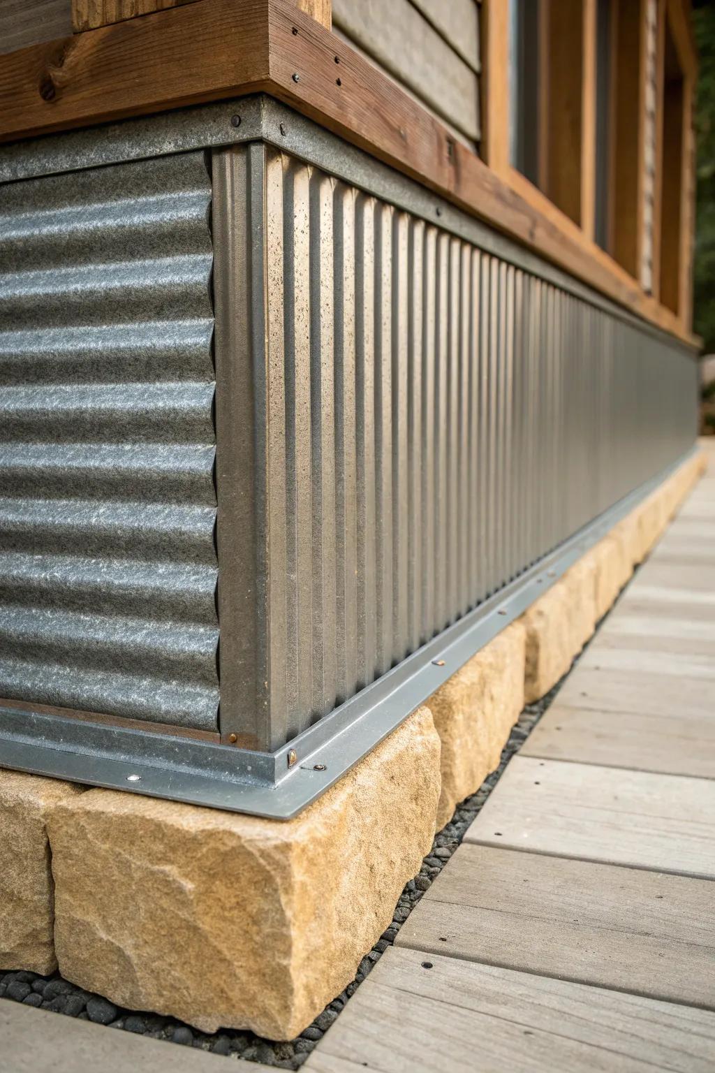 Discover the unexpected elegance of corrugated metal in skirting designs.