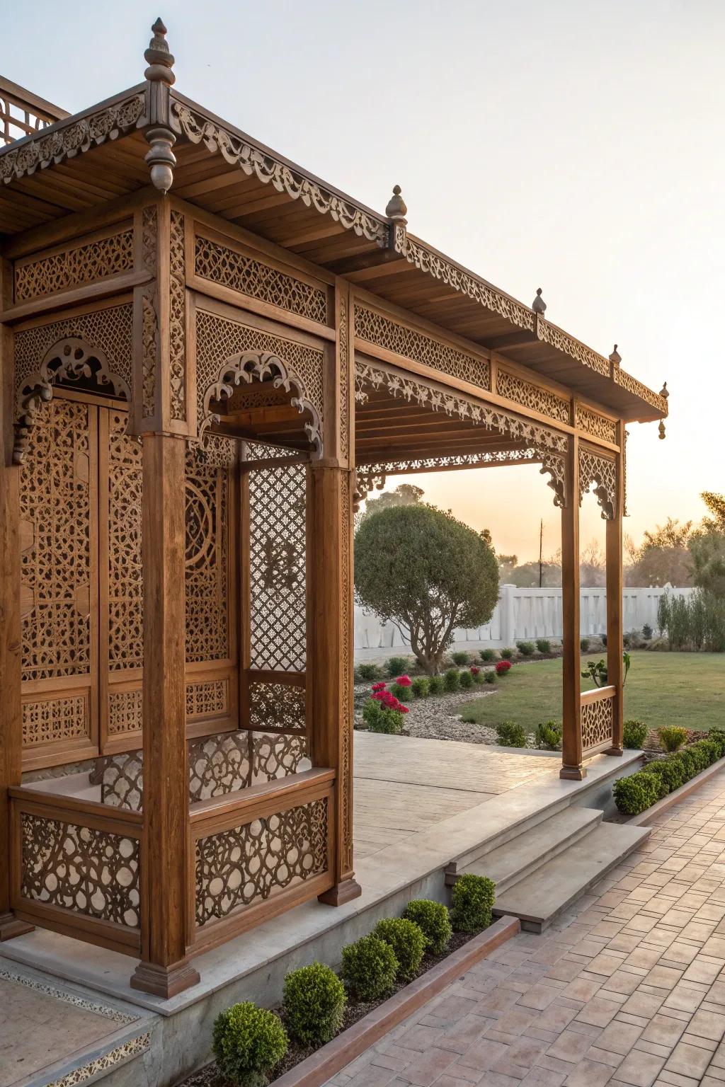 Elevate your outdoor retreat with a pergola that doubles as an artistic masterpiece.