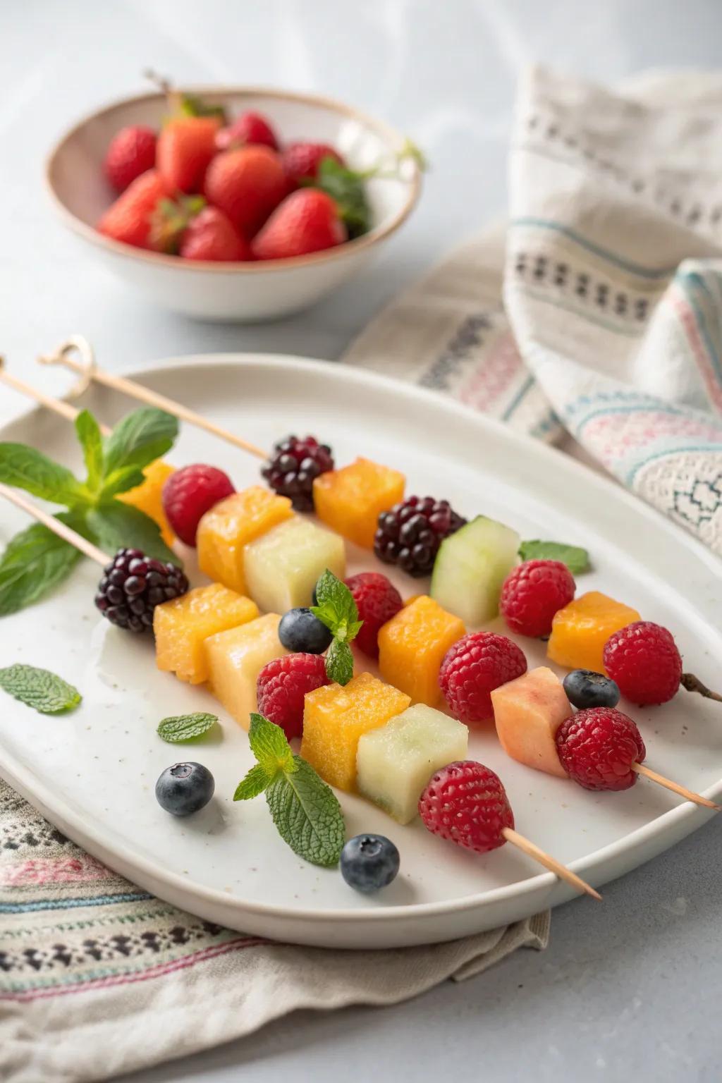 Elevate your evening with boozy fruit kabobs - a perfect blend of bold flavors and minimalist elegance.