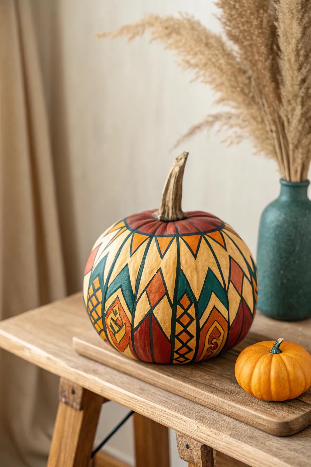 Bring back the groovy vibes with this retro-inspired pumpkin, perfect for a chic and playful autumn display.