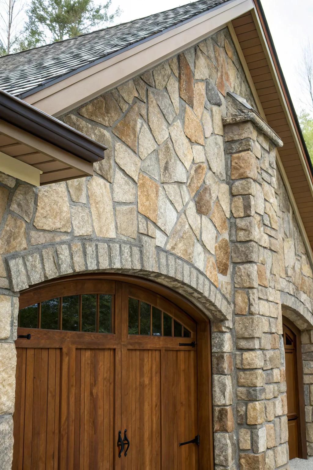 Elevate your home's curb appeal with a timeless stone facade accent on your garage eyebrow roof.