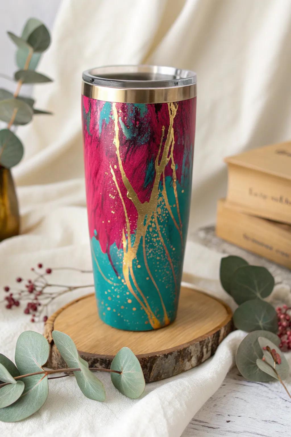 Sip in style with this one-of-a-kind abstract art tumbler, where bold colors meet minimalist elegance. 🌿✨