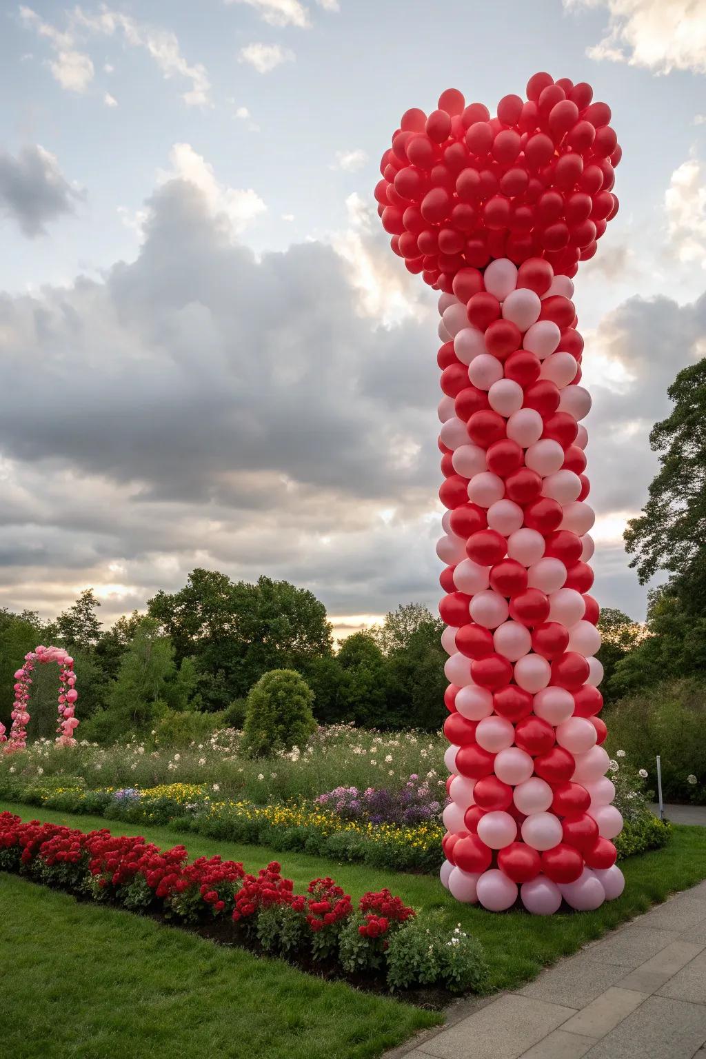Freestanding heart balloon structures for bold decor.