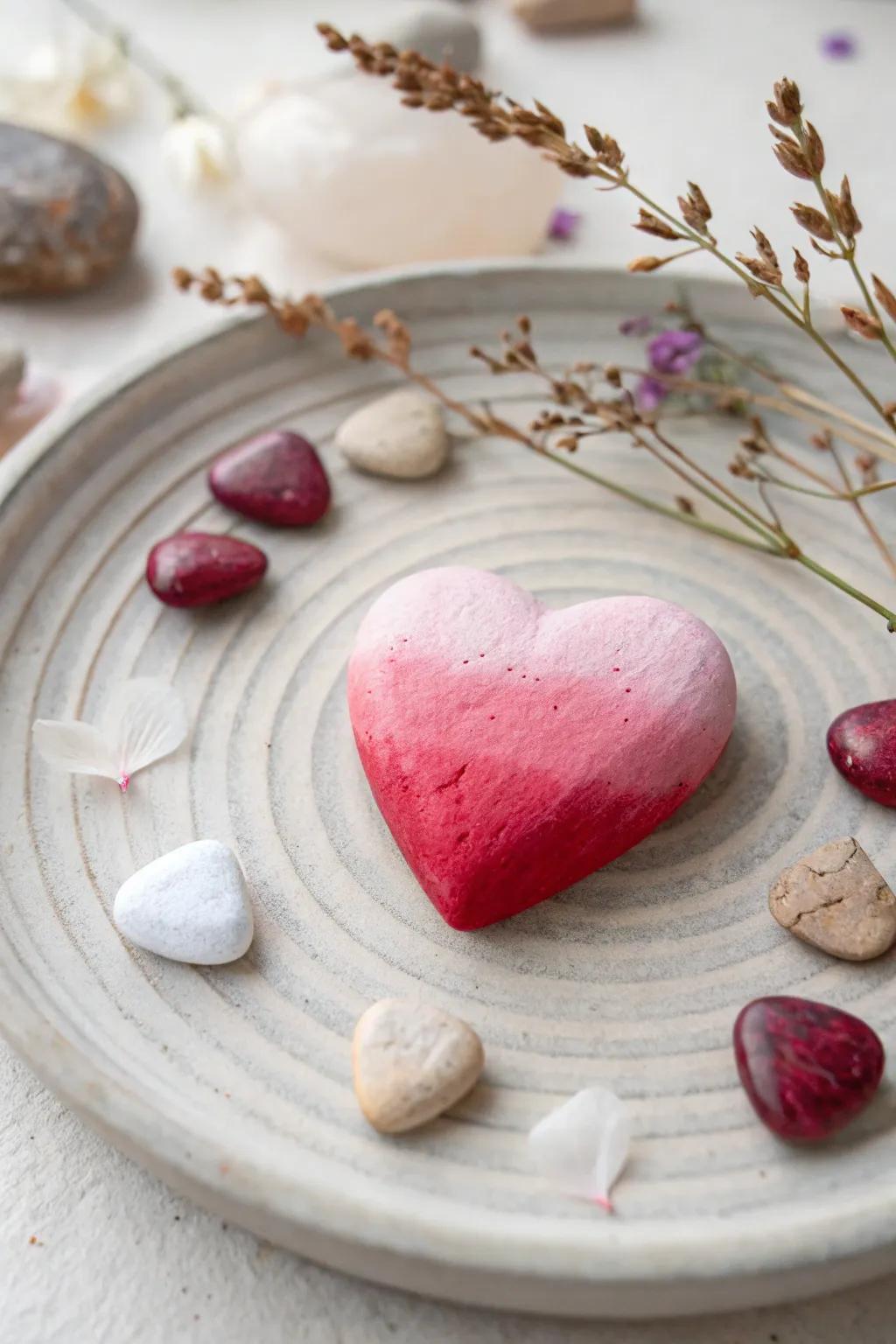 Discover the elegance of ombre heart rock painting with a touch of Scandinavian simplicity.