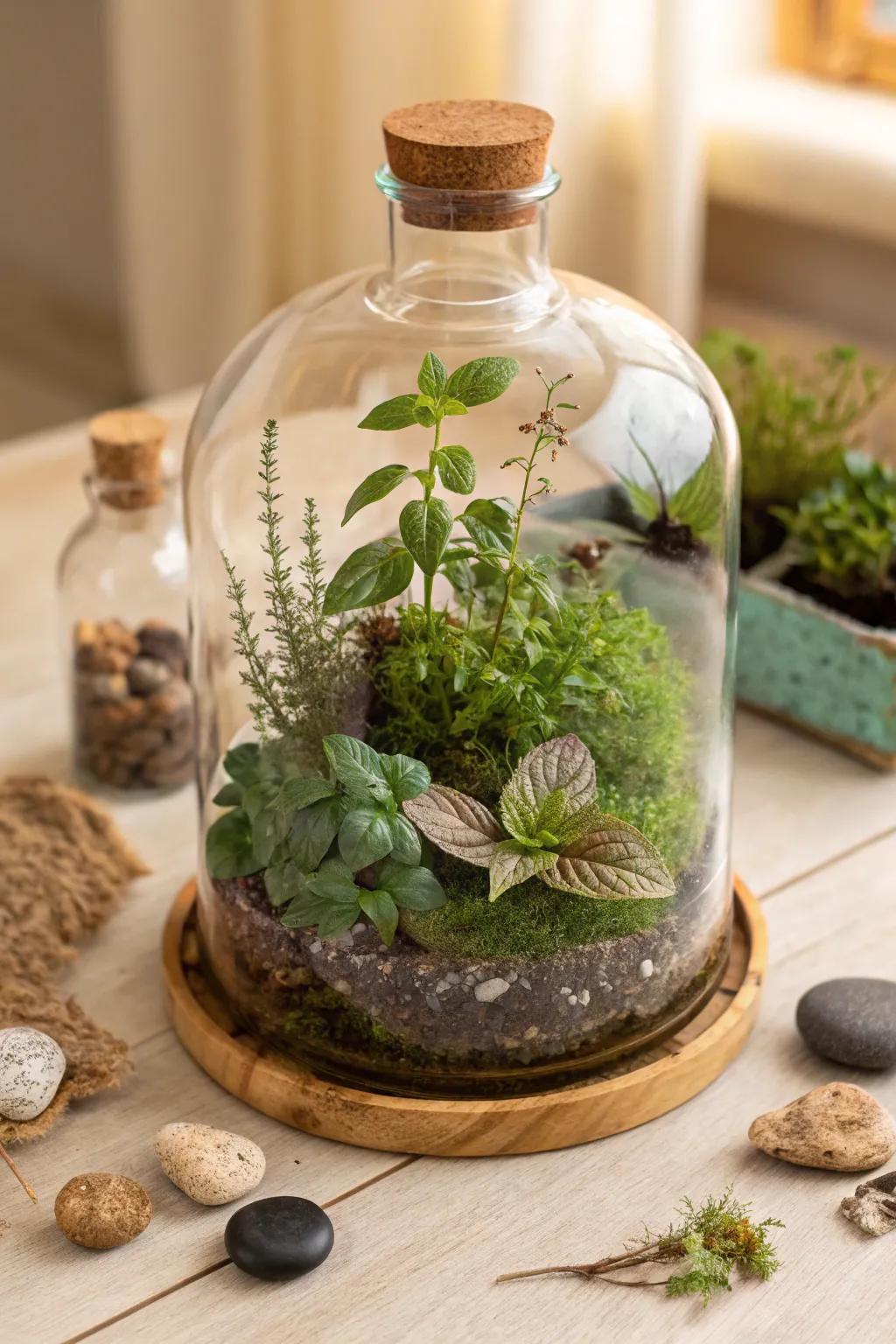 Bring nature indoors with a stunning DIY herb terrarium—your own tiny, self-contained garden paradise.