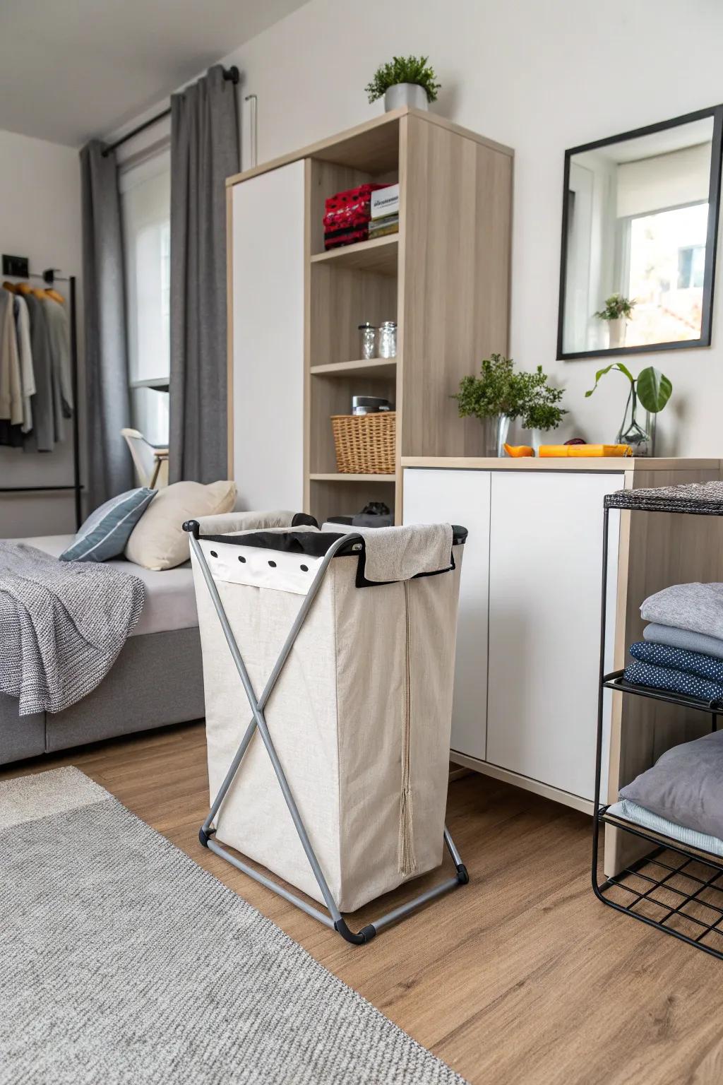 Foldable hampers for adaptable and efficient storage.