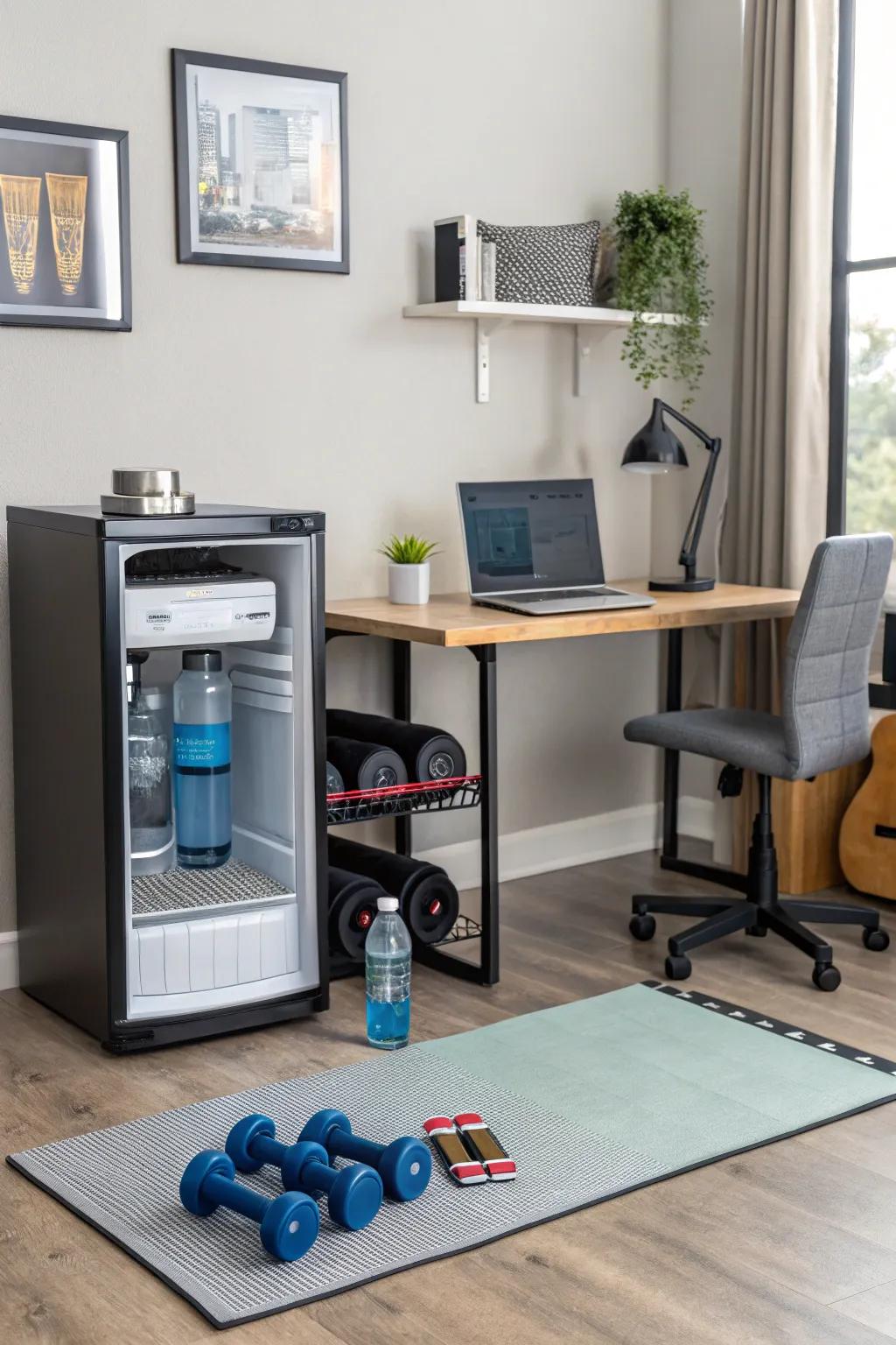 A refreshment station ensures hydration and comfort in your multifunctional space.