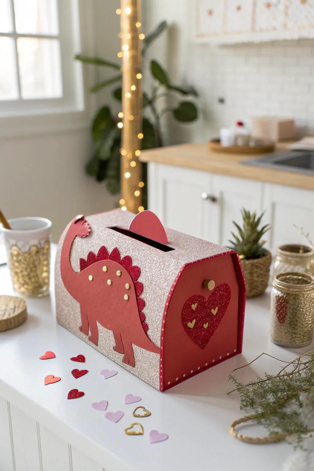 Bring a touch of glittery elegance to your Valentine's Day with this stunning DIY dinosaur box, where minimalism meets sparkle!