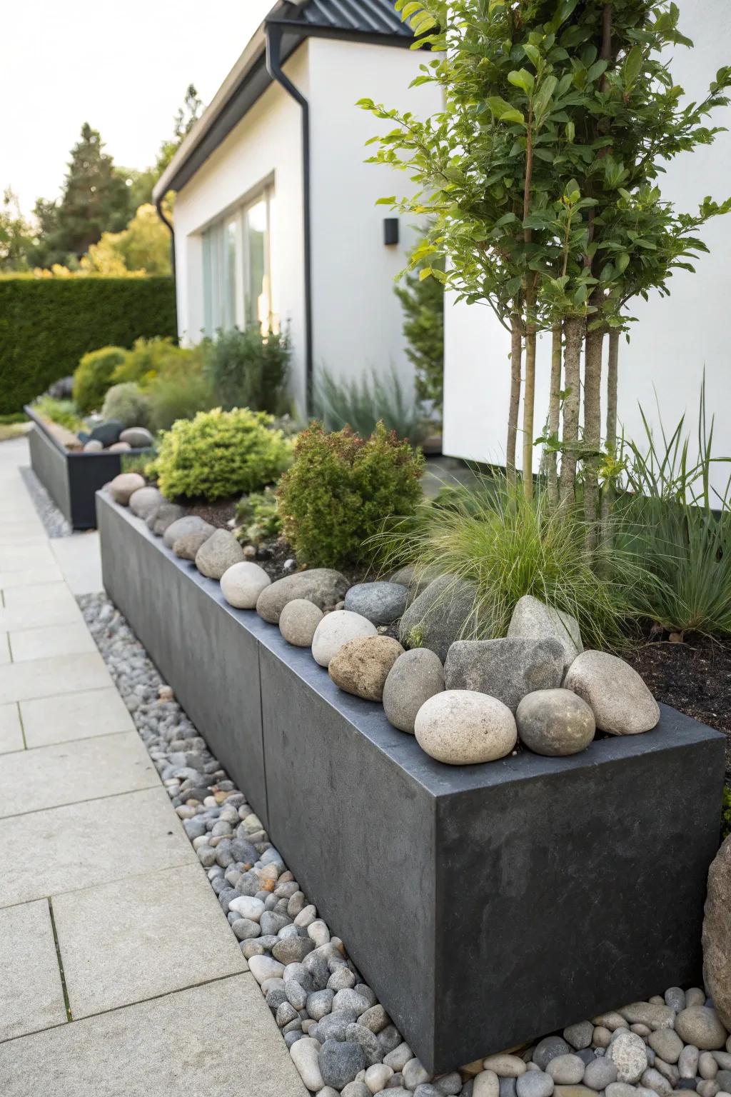 Elevate your garden with stunning stone-edged planter boxes for a chic, natural touch.