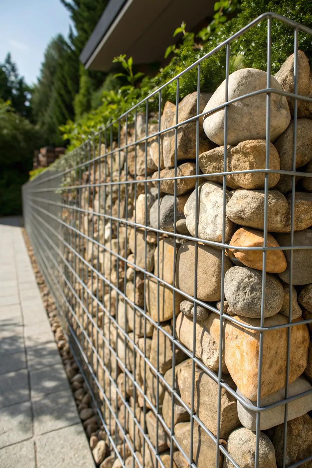 Elevate your yard's style with a sleek gabion wall base.