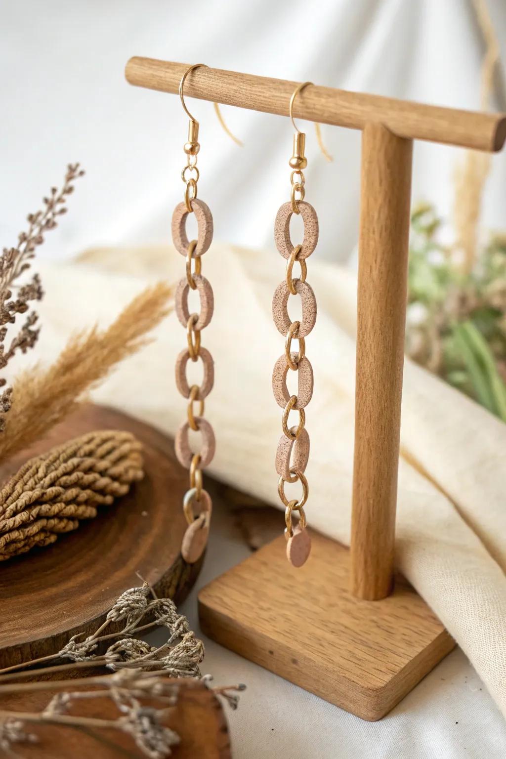 Embrace simplicity and elegance with handcrafted clay dangling chain earrings.