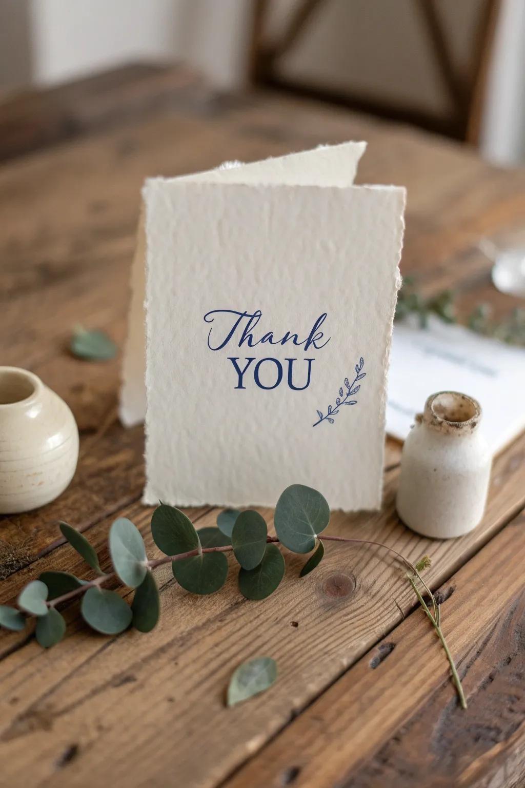 Elevate your gratitude with a thoughtful quote on a beautifully minimalist thank you card.
