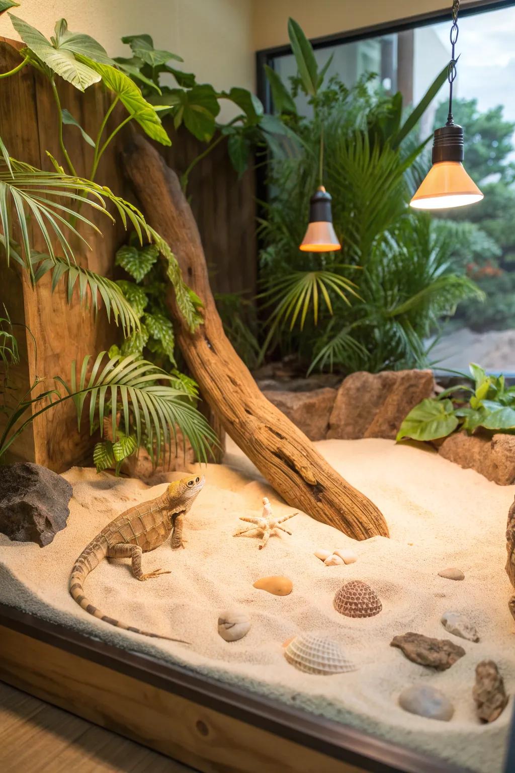 Transform your iguana's home into a tranquil tropical oasis with this minimalist, boho-inspired design.