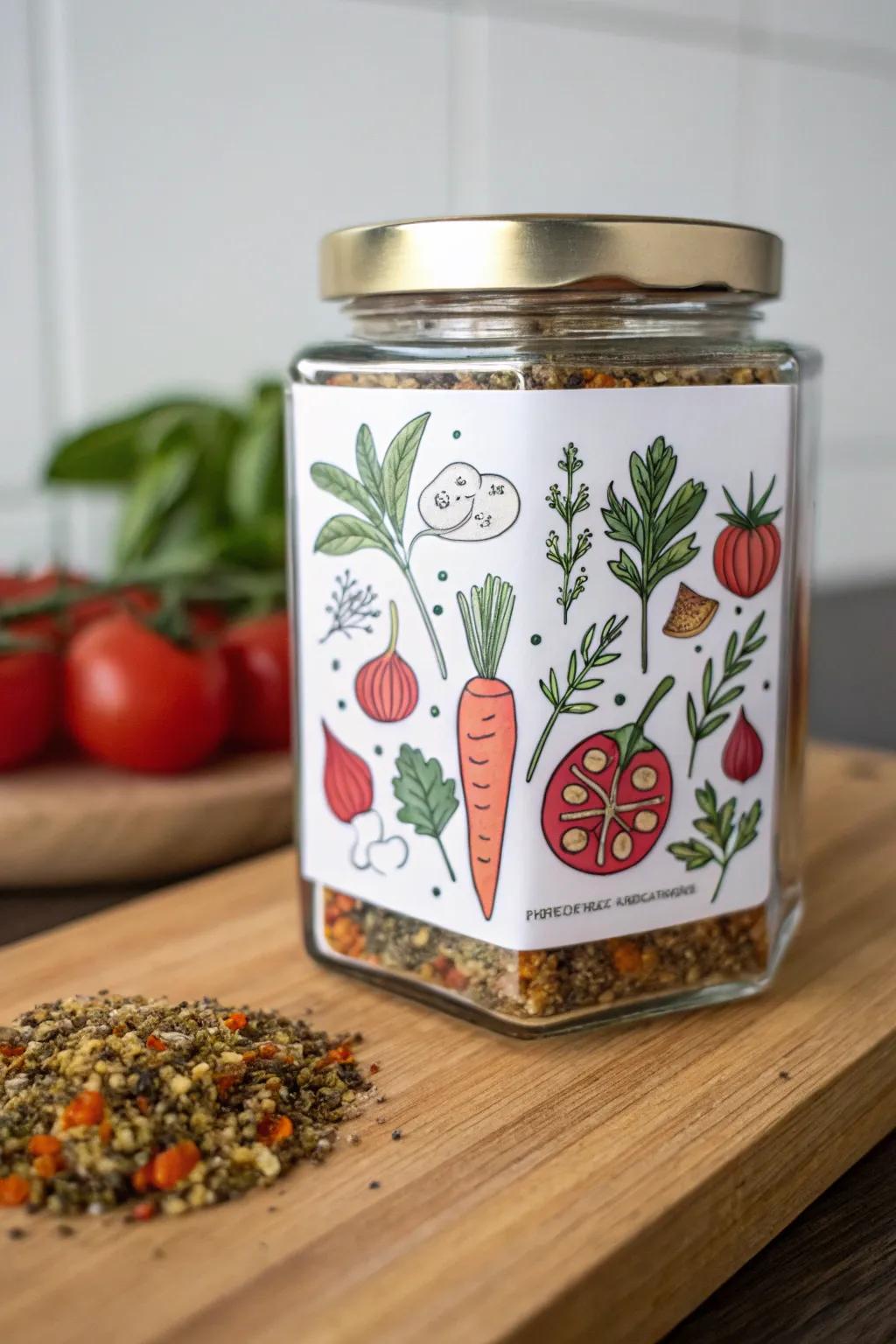 Add a personal touch to your pantry with hand-drawn veggie labels that blend Scandinavian simplicity with boho flair.