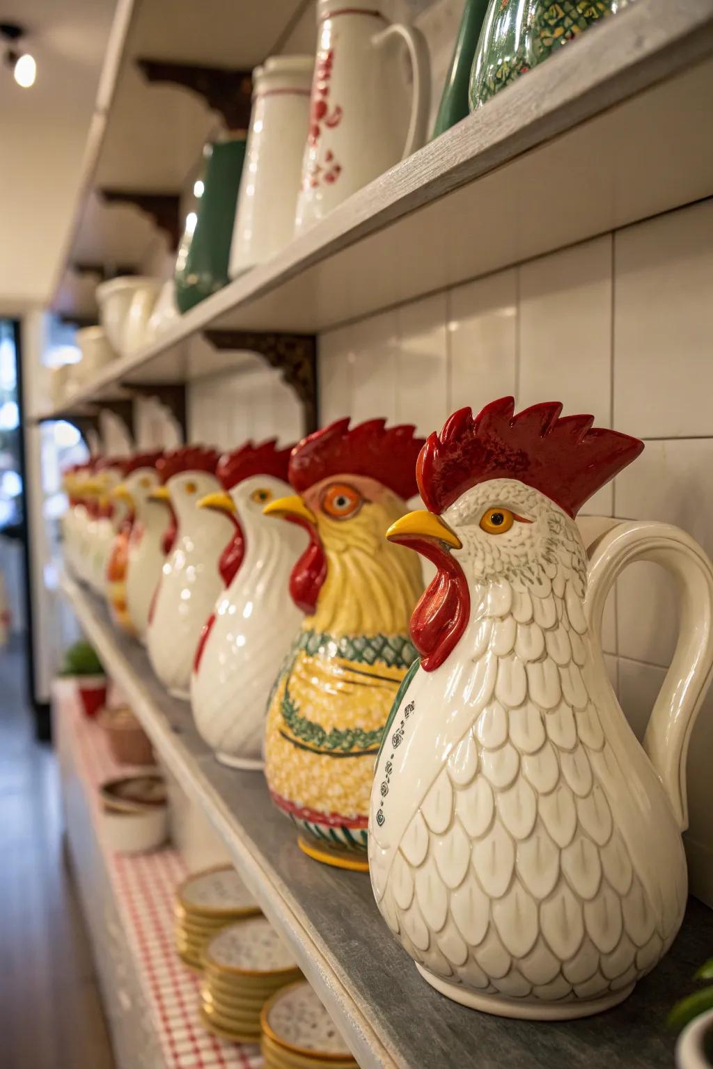 Ceramic rooster pitchers are charming symbols of good luck in Italian decor.