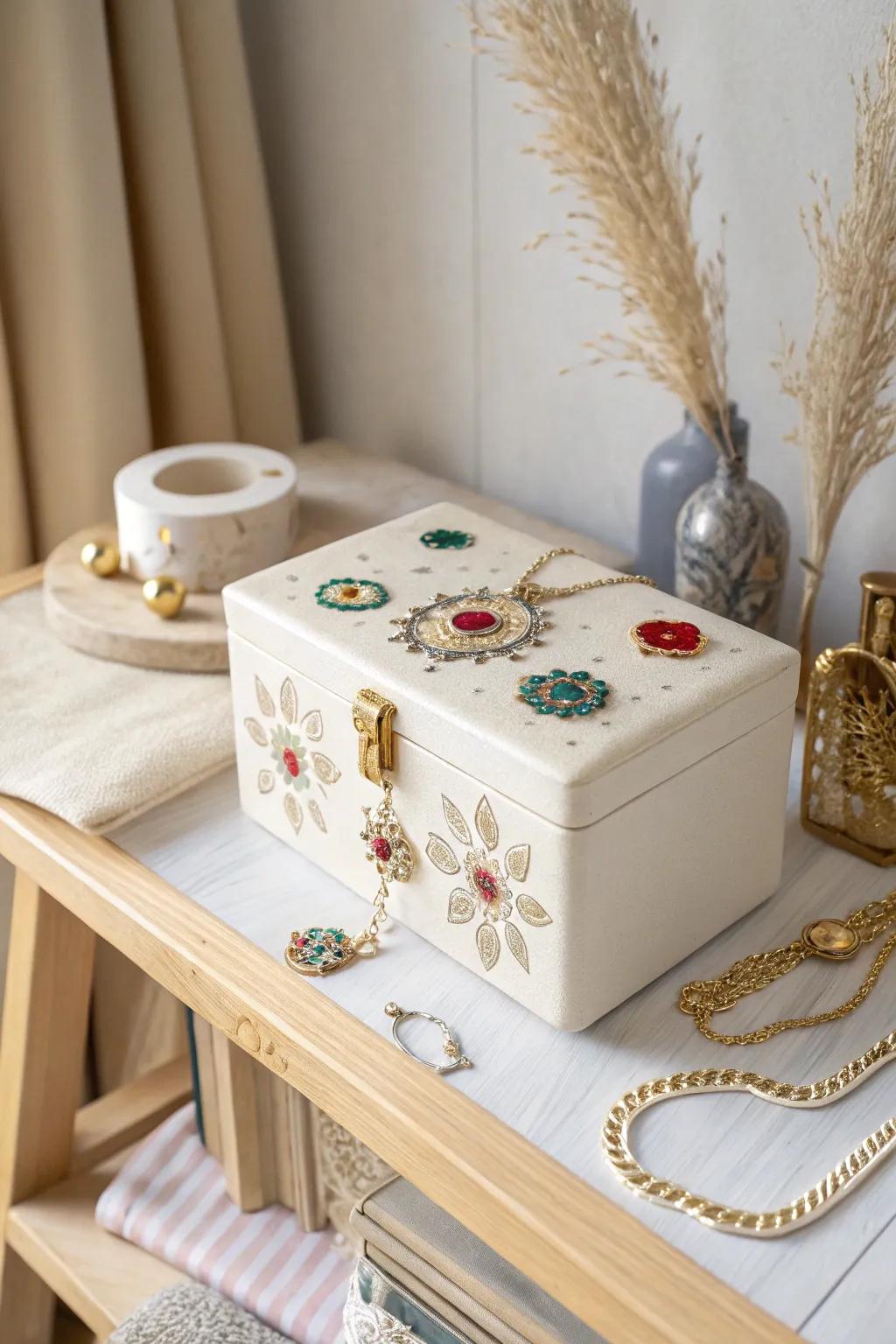Elevate your storage game with handcrafted jewelry embellishments for a touch of boho elegance!