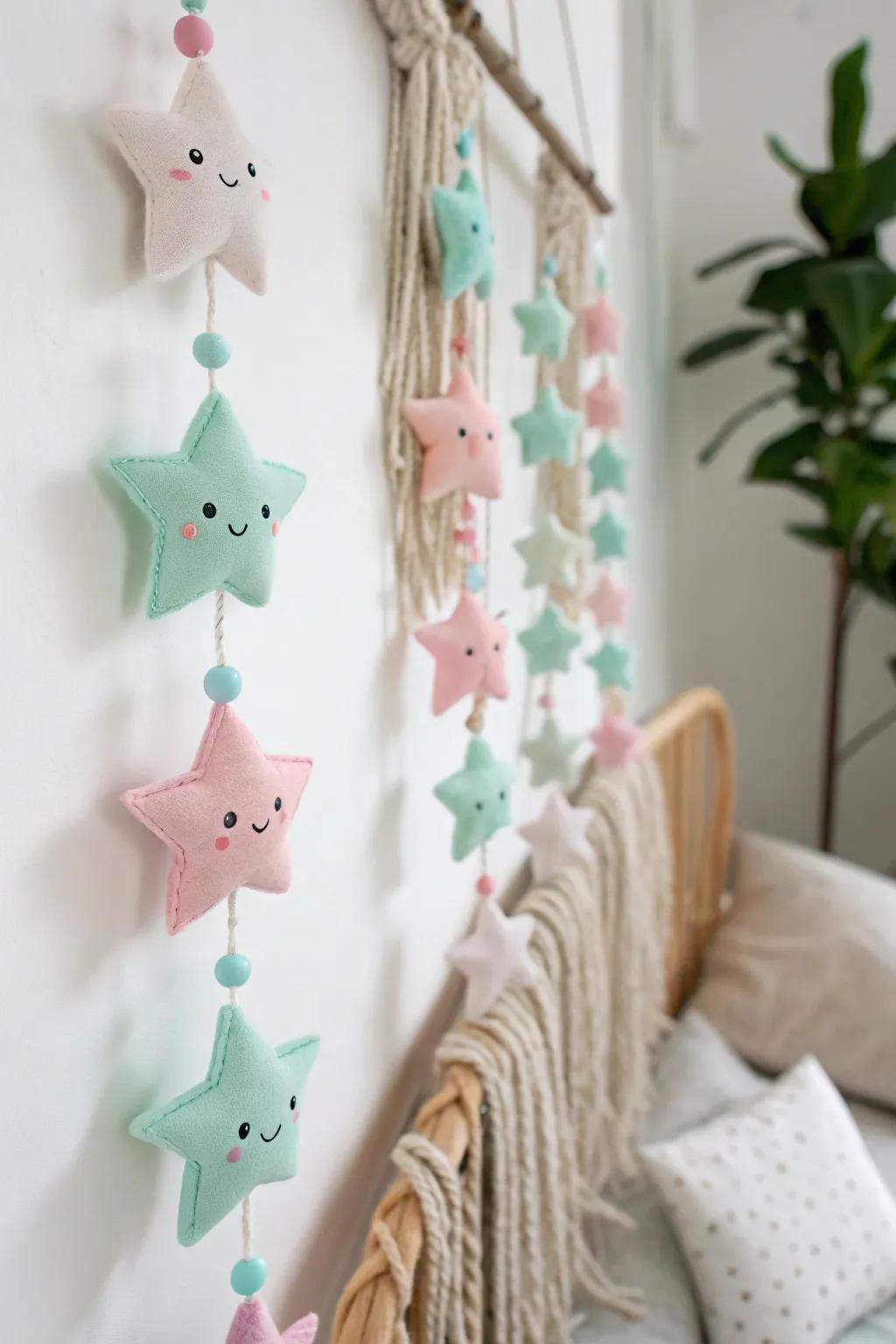 Add a touch of whimsy to your space with a kawaii star garland, the perfect blend of charm and craftsmanship.