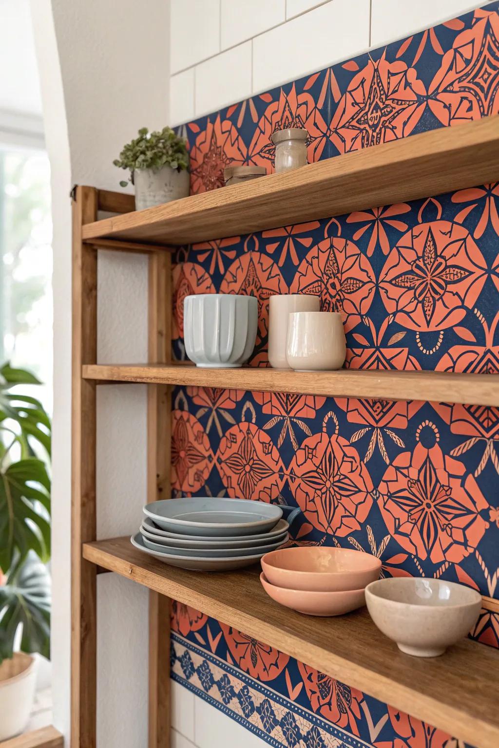 Transform your kitchen with a touch of Shelf Liner Chic—where bold patterns meet minimalist elegance.