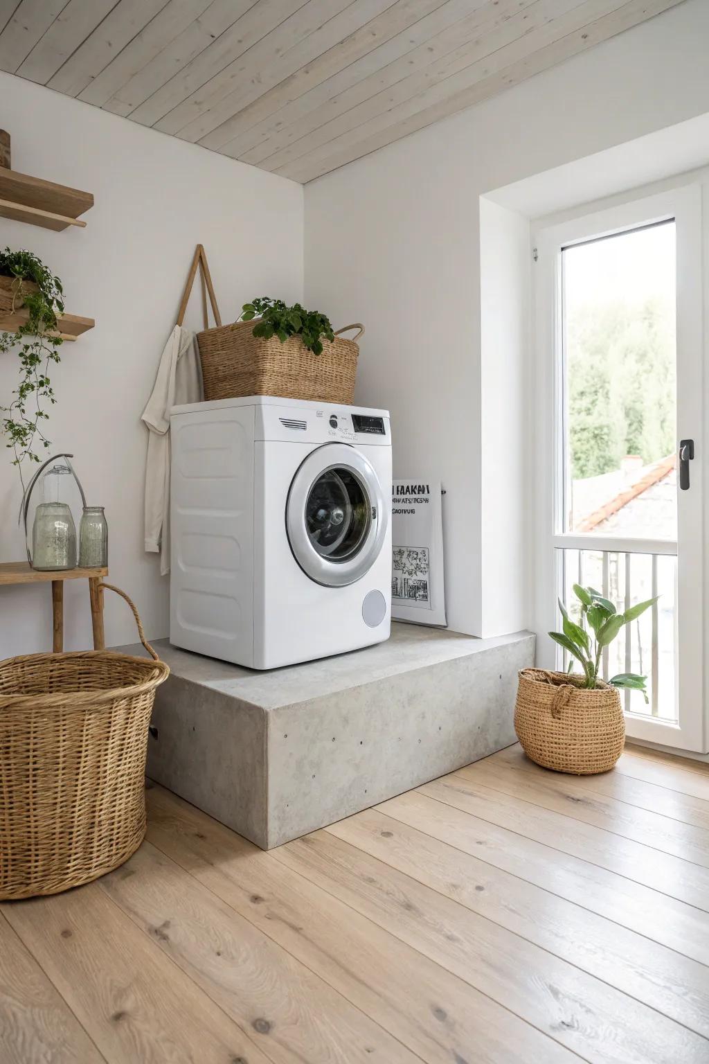 Elevate your laundry style with a chic concrete block base for a minimalist and bold statement.