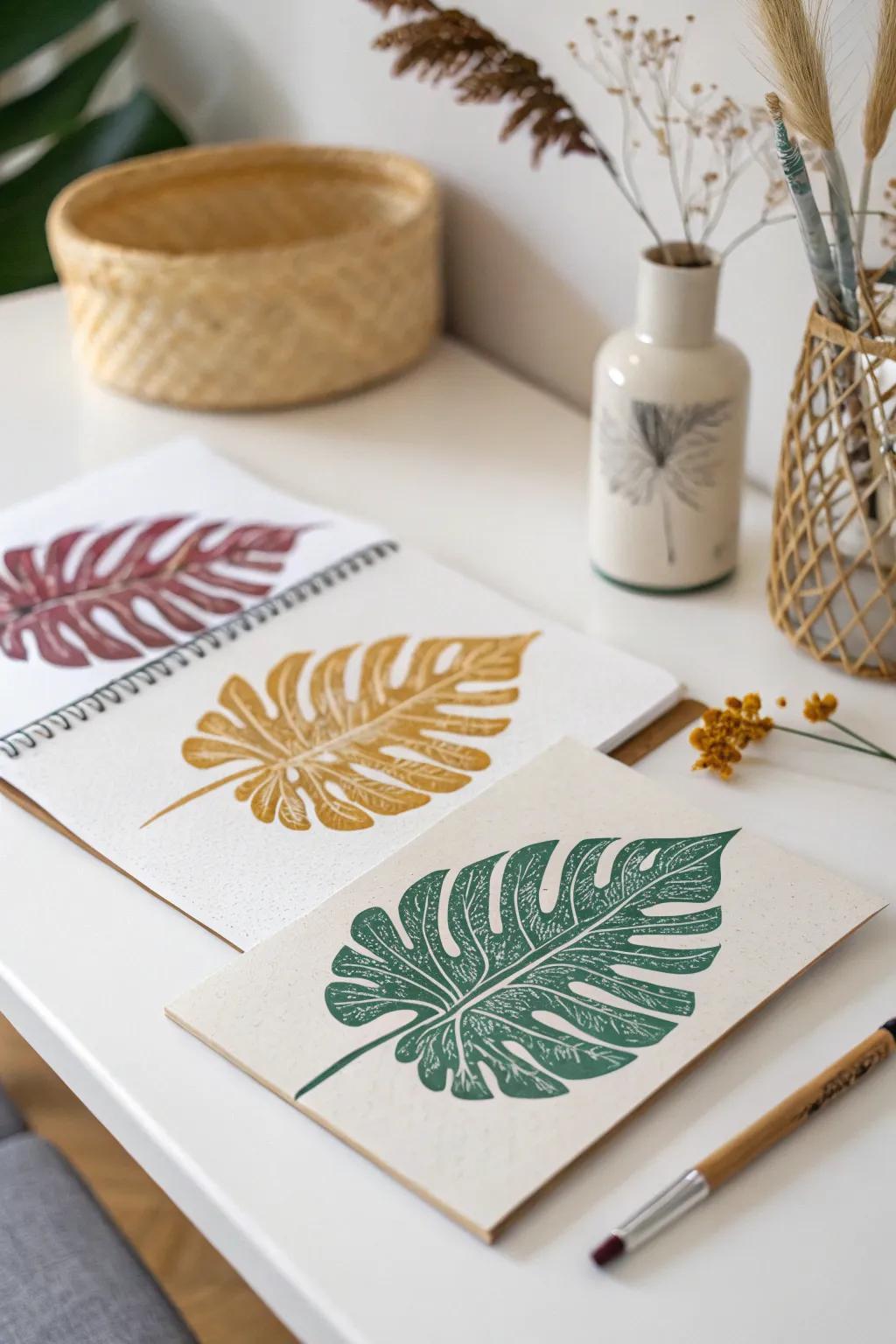 Add a personal touch to your notes with handcrafted leaf-print stationery, where nature meets art in minimalist elegance.