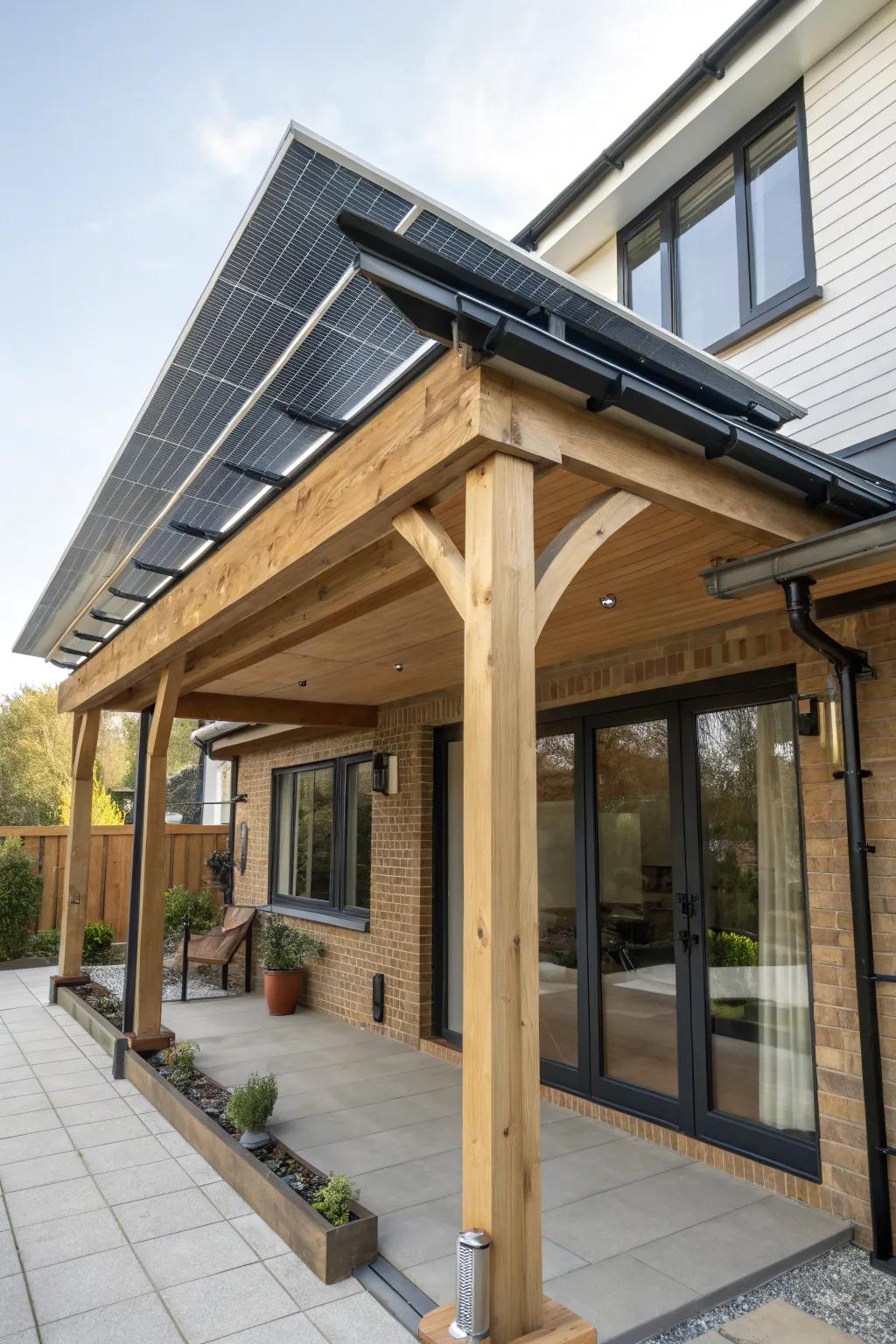 Harness the sun's power with style and sophistication - elevate your porch with integrated solar panels.