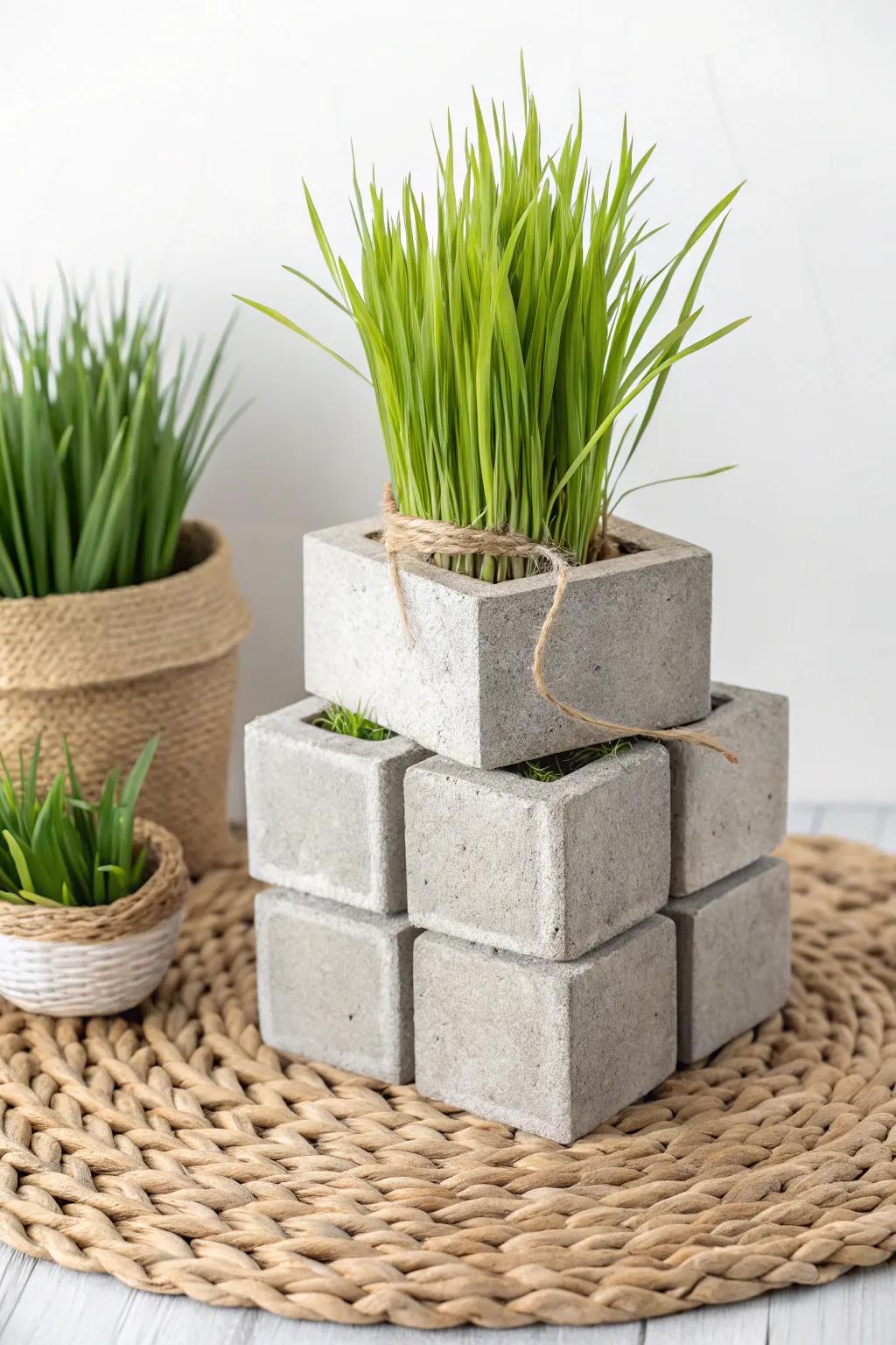 Transform your space with a chic cinder block surprise: a stylish blend of Scandinavian minimalism and boho charm, perfect for your lemongrass garden.