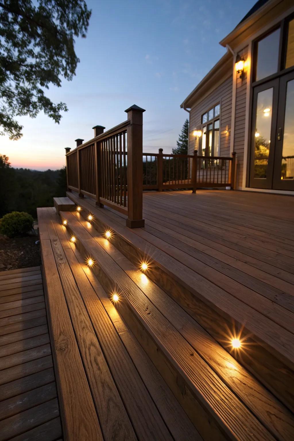 Transform your outdoor space with exquisite in-deck lighting, turning your deck into a captivating nighttime haven.