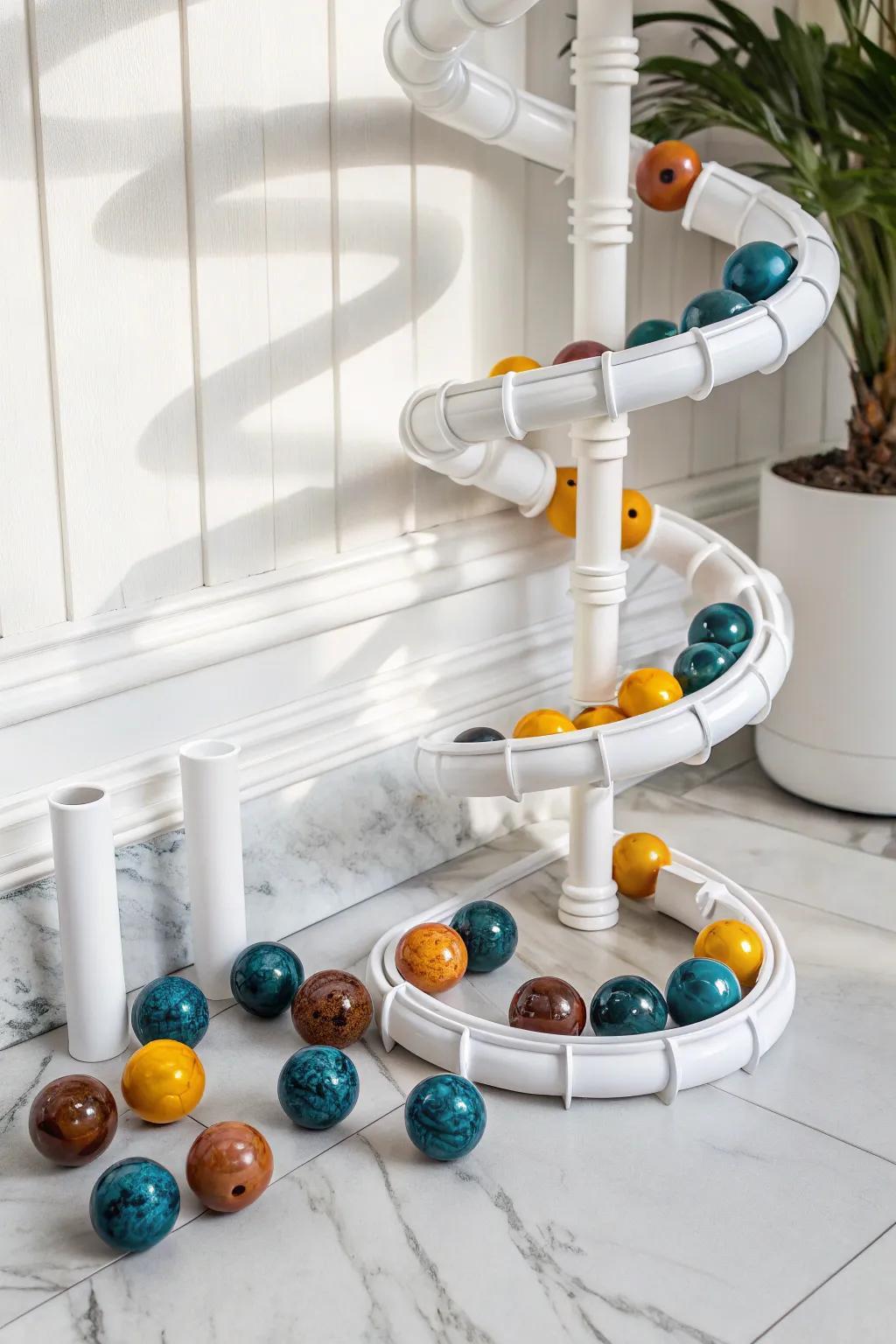 Unlock the magic of movement with this chic and clever PVC pipe marble run—where minimalist design meets playful creativity.