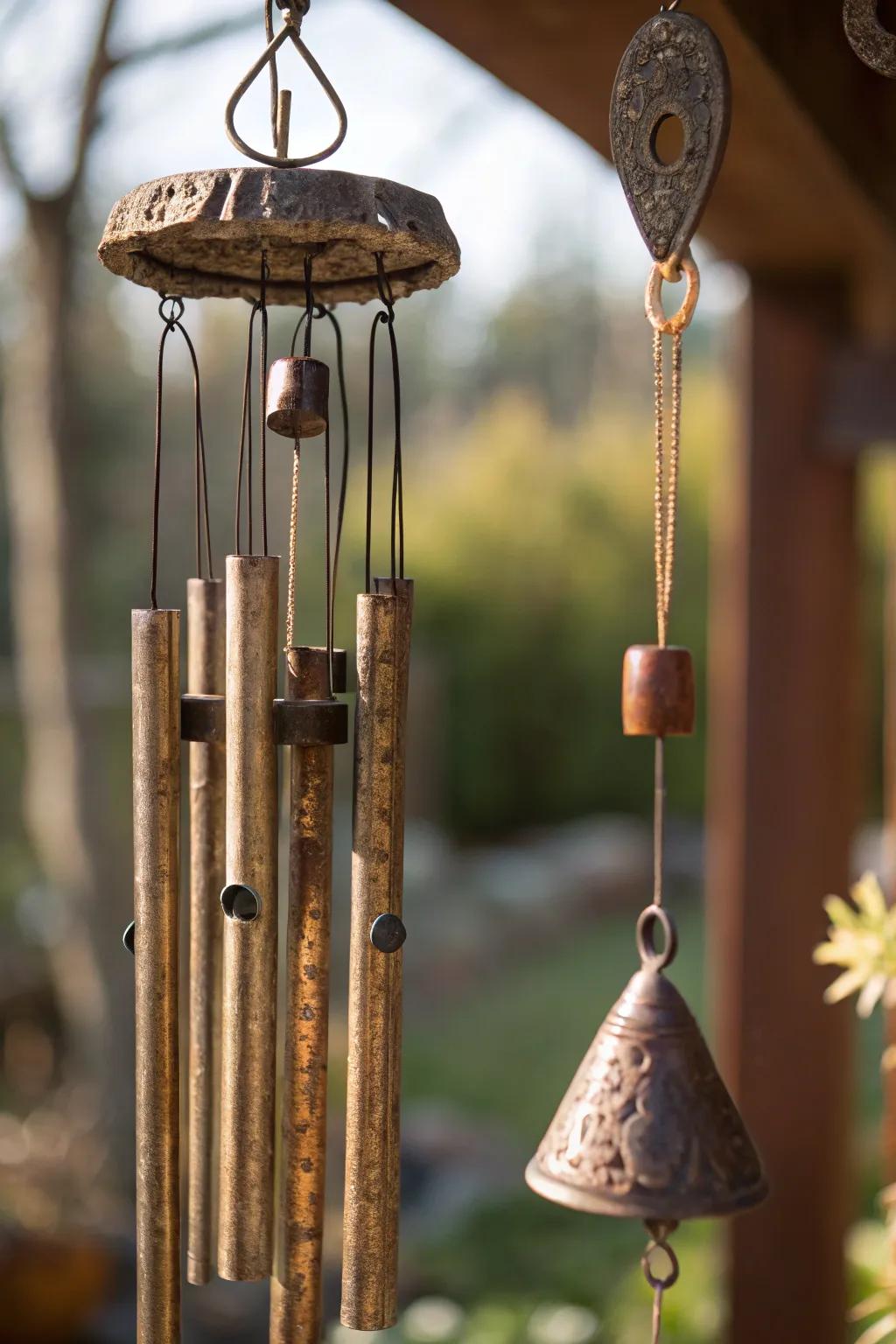 Discover the art of serenity with handcrafted metallic wind chimes—nature's melody in motion.
