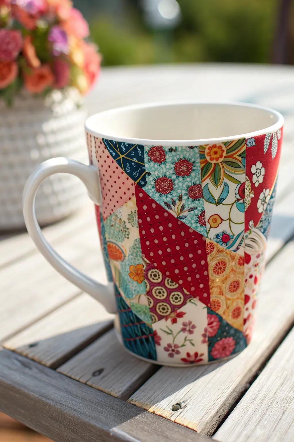 Transform your mug into a work of art with fabric decoupage magic!