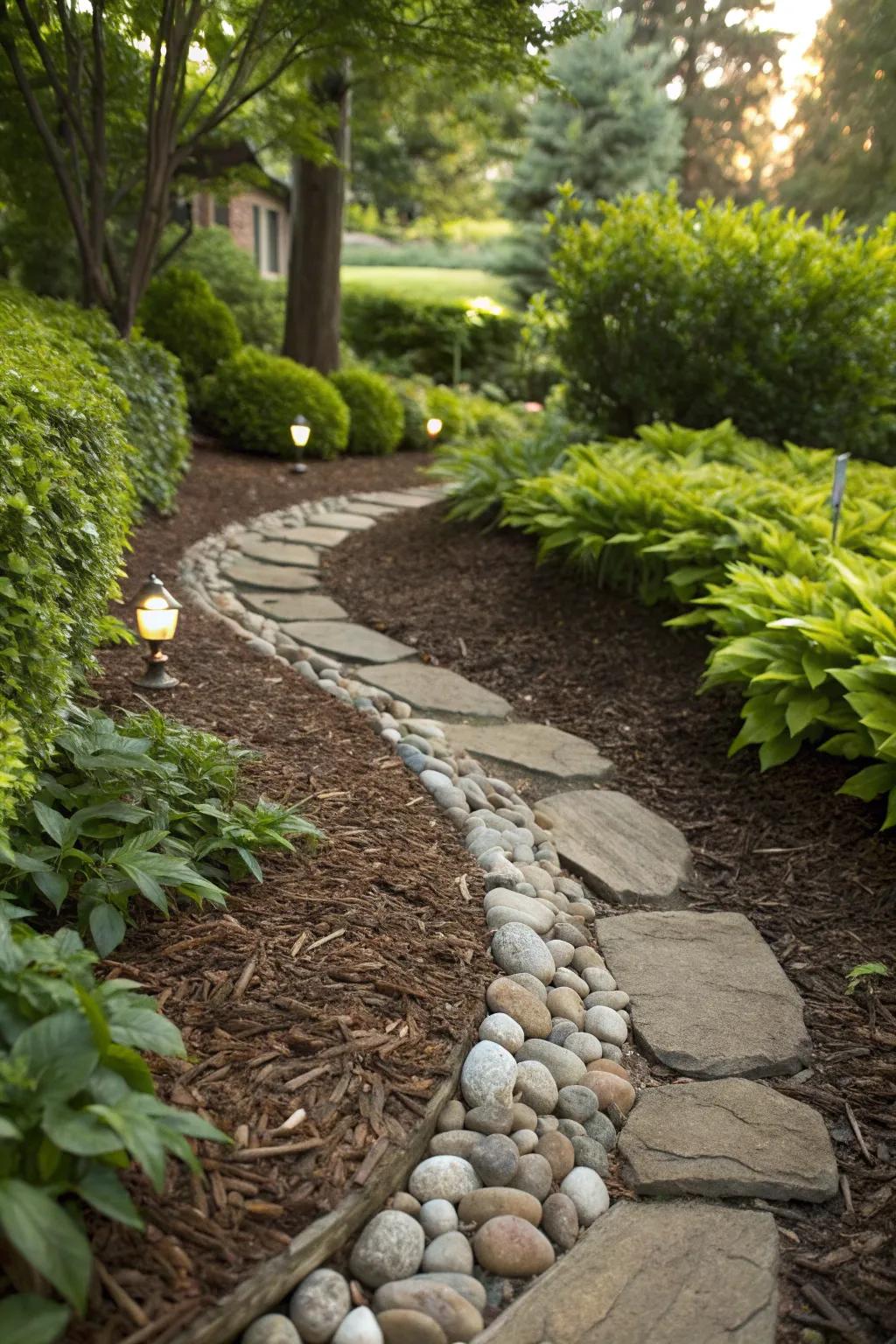 Elevate your garden path with the timeless charm of stone accents.
