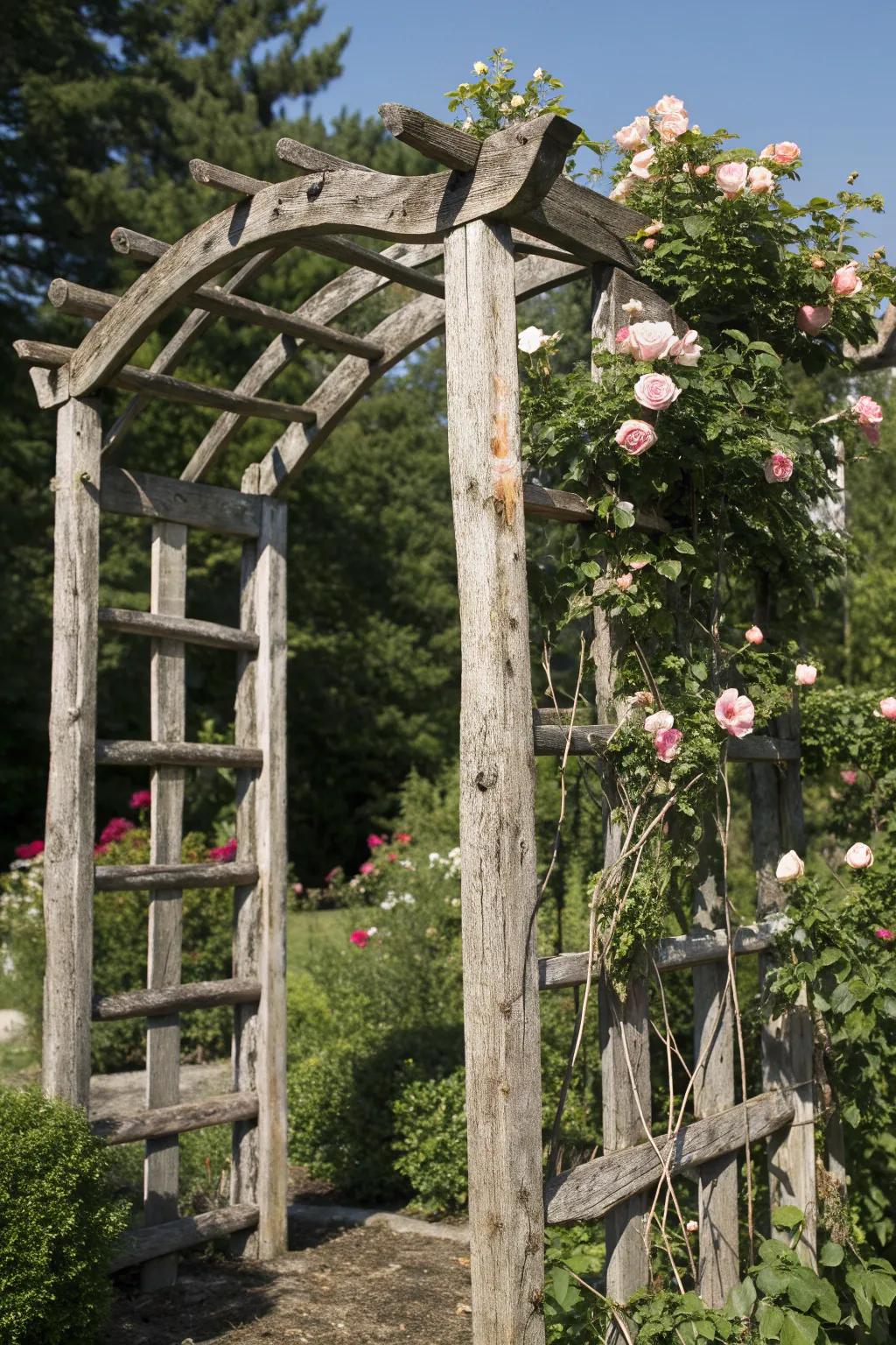 Elevate your garden with a handcrafted trellis, where rustic charm meets natural beauty.