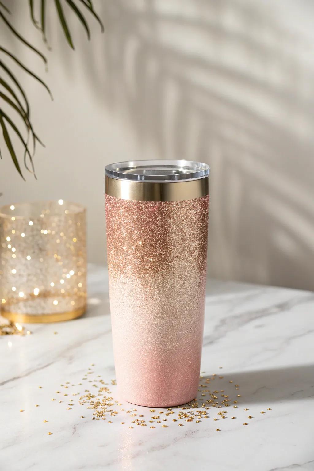 Raise a toast to elegance with this blush to champagne ombre glitter tumbler. Perfect for your next celebration!