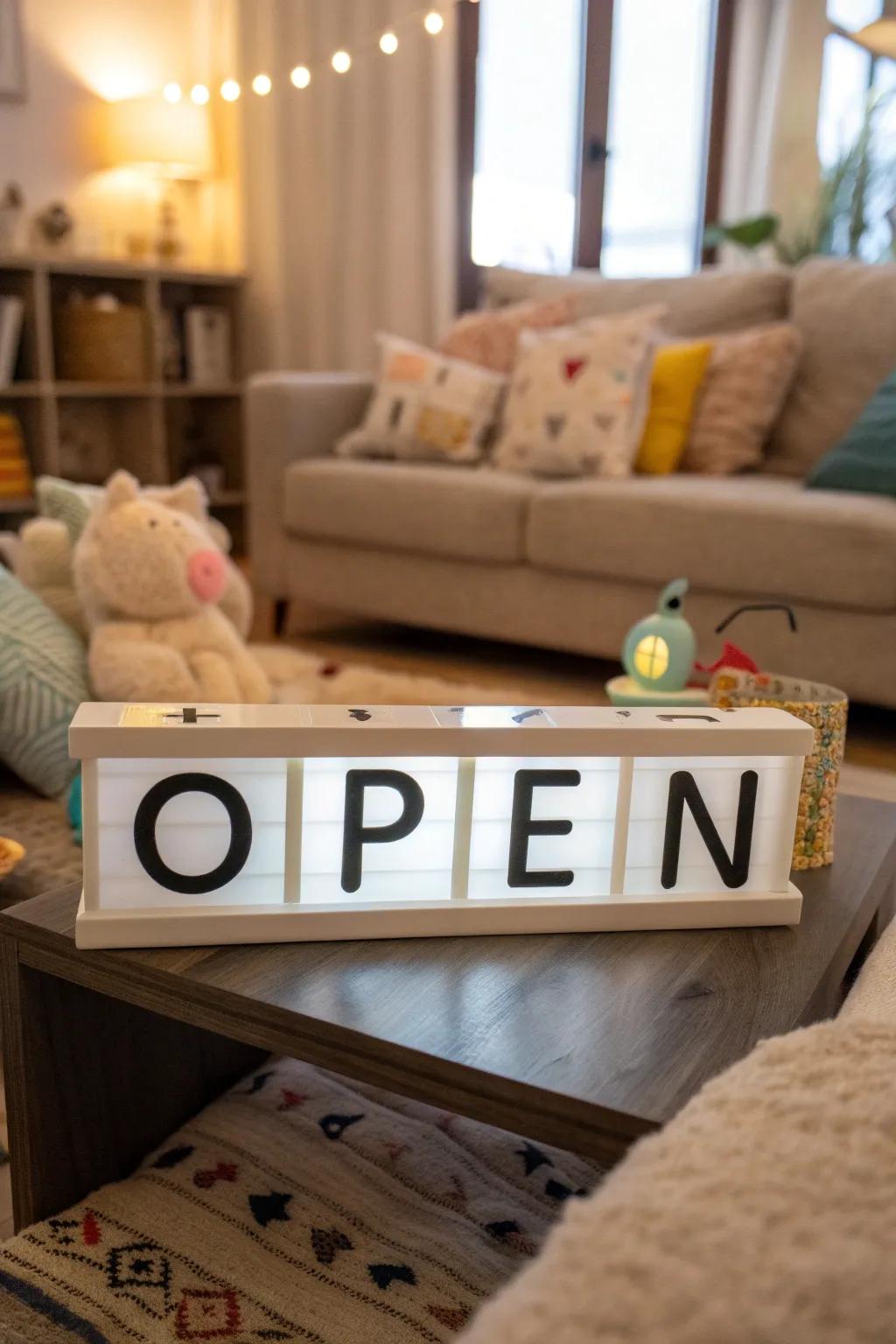 Engage and entertain with an interactive open sign.