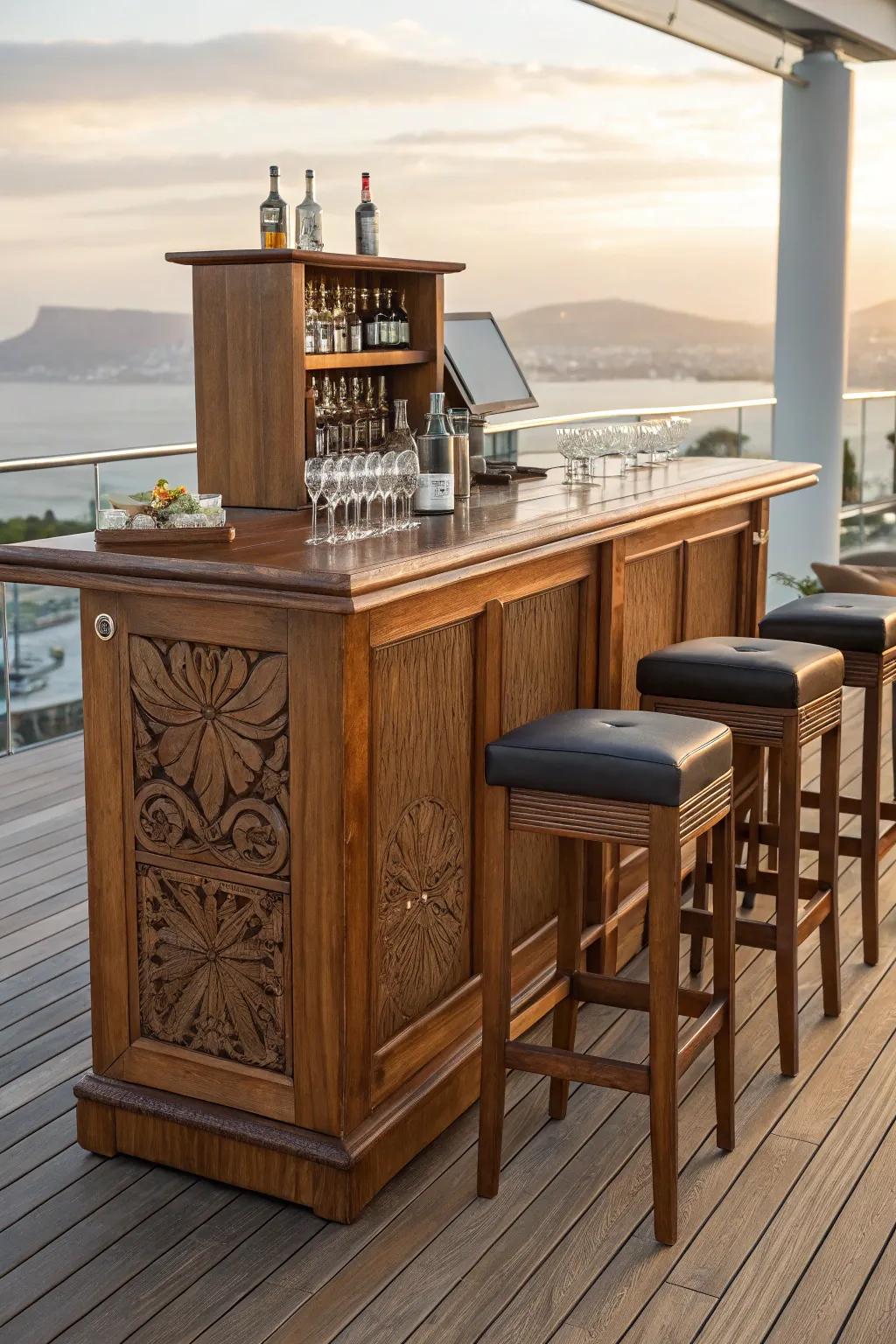 Elevate your evenings with an artisan-crafted outdoor bar for unforgettable gatherings.