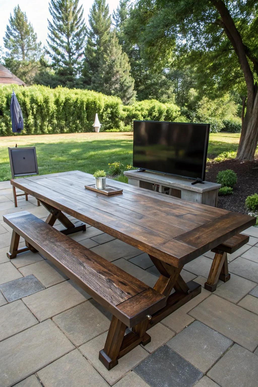 Elevate your outdoor experience with a handcrafted dual-purpose dining table that combines style and entertainment.