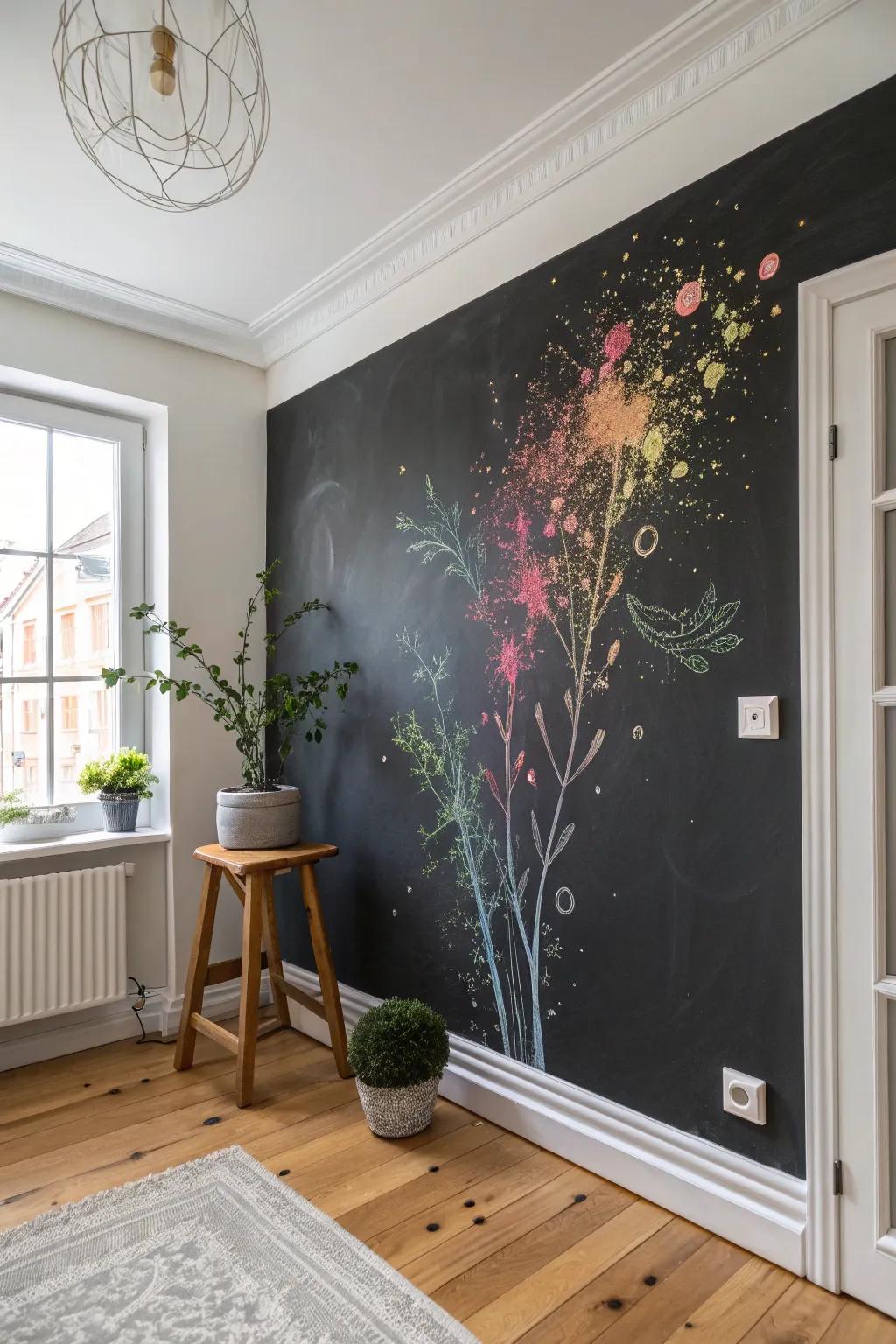 Transform your space with a functional and artistic chalkboard splatter wall—where creativity meets simplicity.