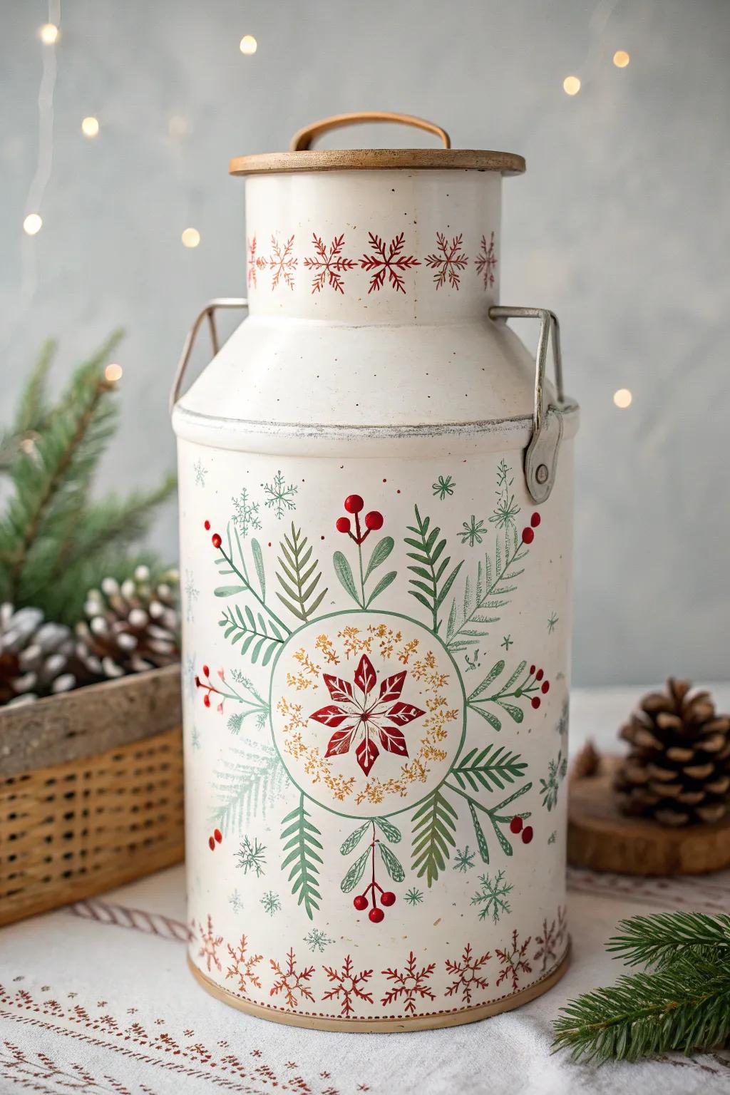 Celebrate the season with a touch of artistry—holiday-themed milk cans that bring festive cheer and timeless beauty to any gathering.