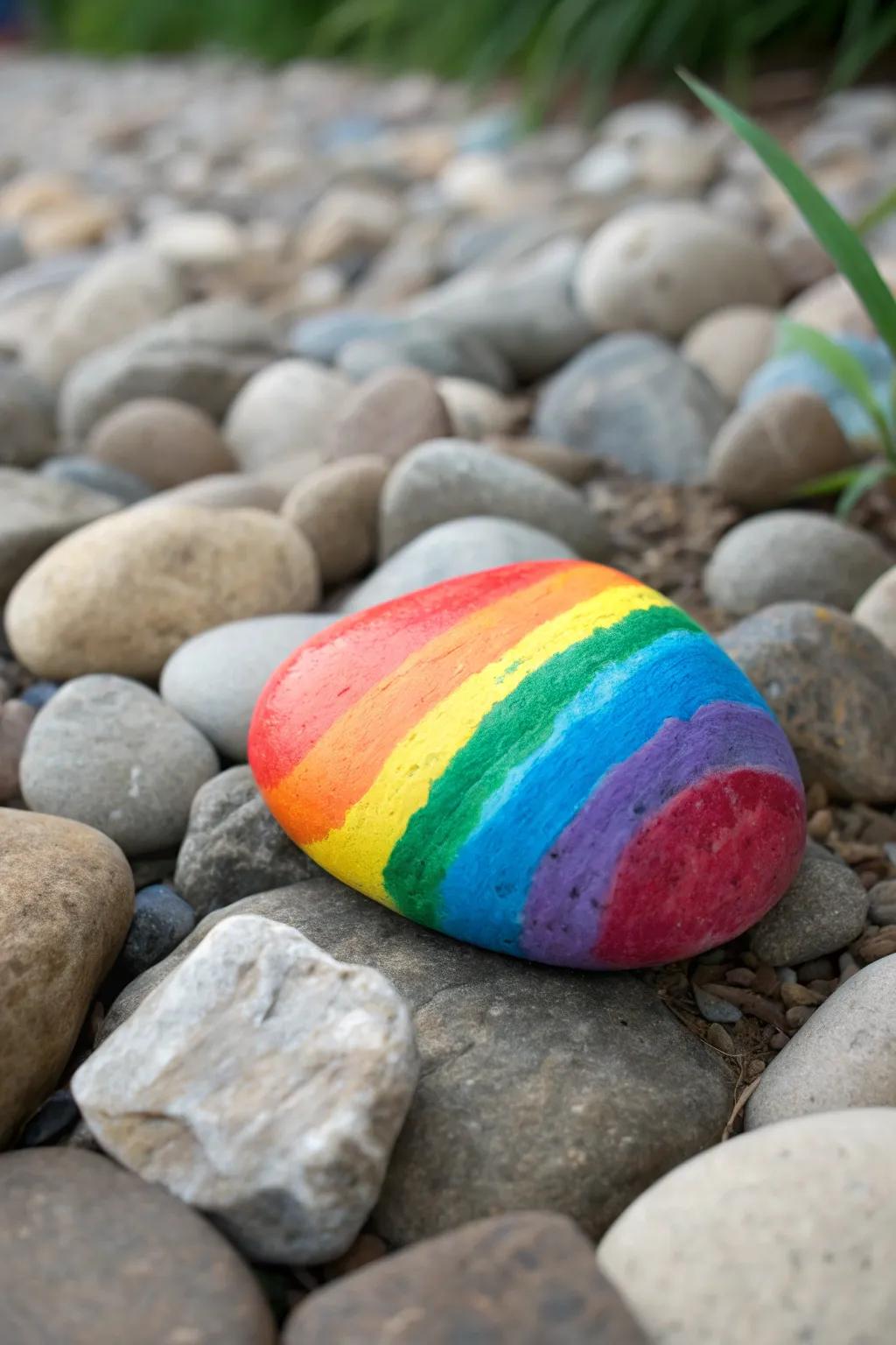 Transform your garden into a rainbow river of colors with this simple painted rock idea.