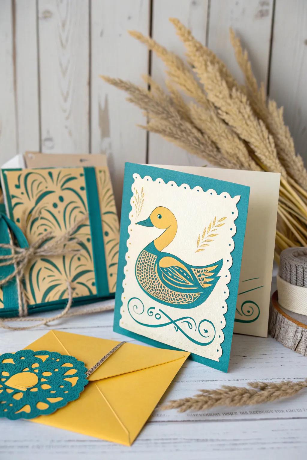 Set the tone with these enchanting duck-themed invitations, perfect for a charming garden party.